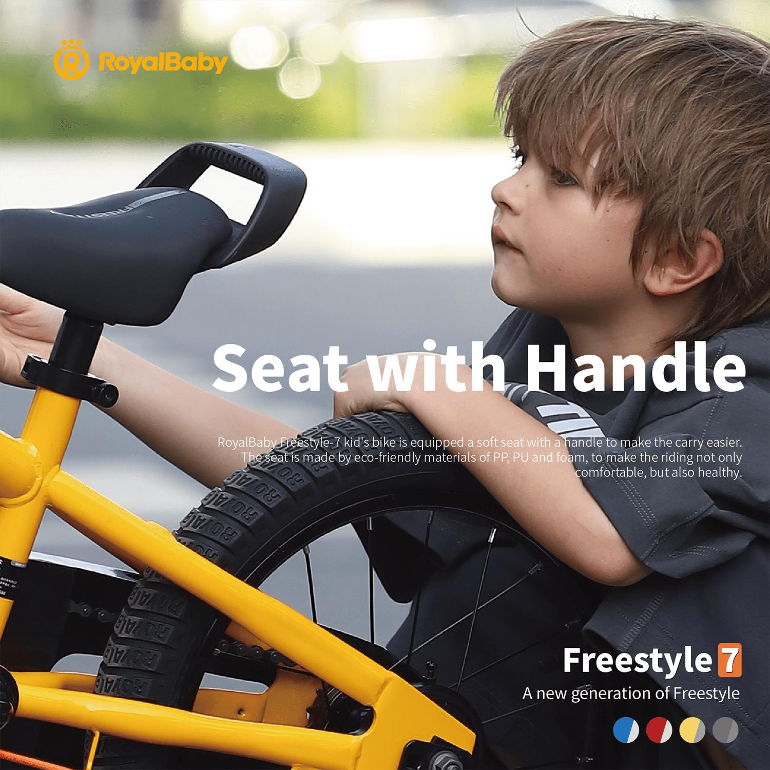 Royalbaby Freestyle 7 Kids Bike Toddlers 14 Inch Wheel Dual Handbrakes Bicycle Beginners Boys Girls Ages 3-5 Years. Kickstand and Water Bottle Included. Blue