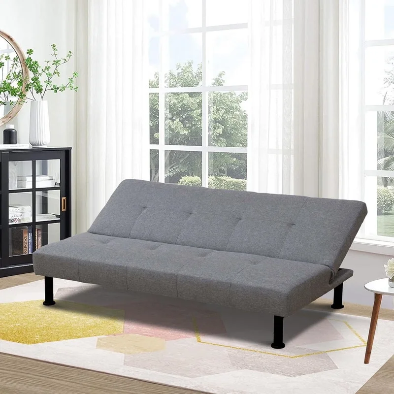 Couches for Living Room Upholstered Convertible Folding Futon Sofa Bed Modern Small Faux Leather Sleeper Sofa Love Seat for Bedroom, Apartment, Black