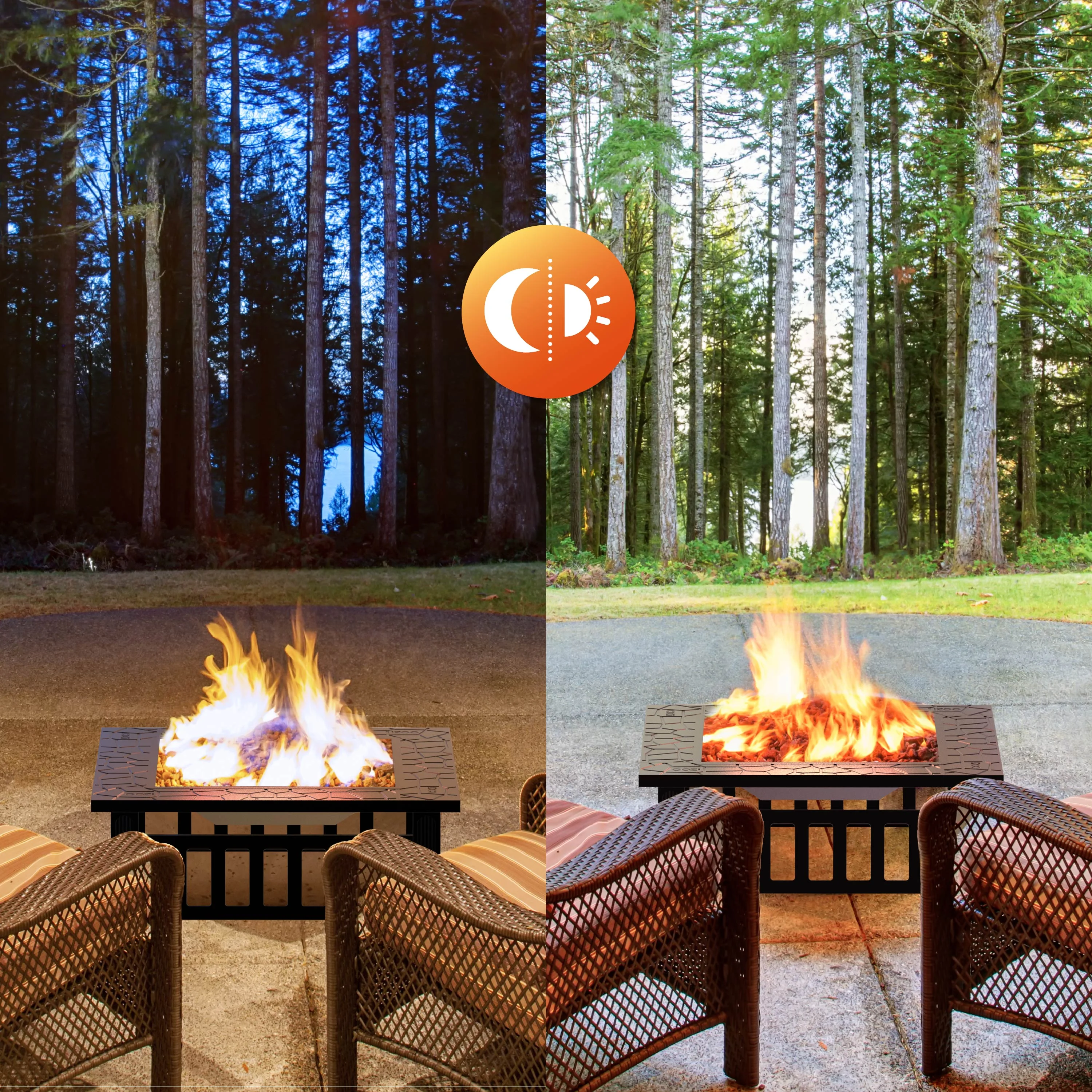 Cozi Outdoor Square Fire Pit Table with BBQ Grill for Camping and Outdoor Decor, 32��