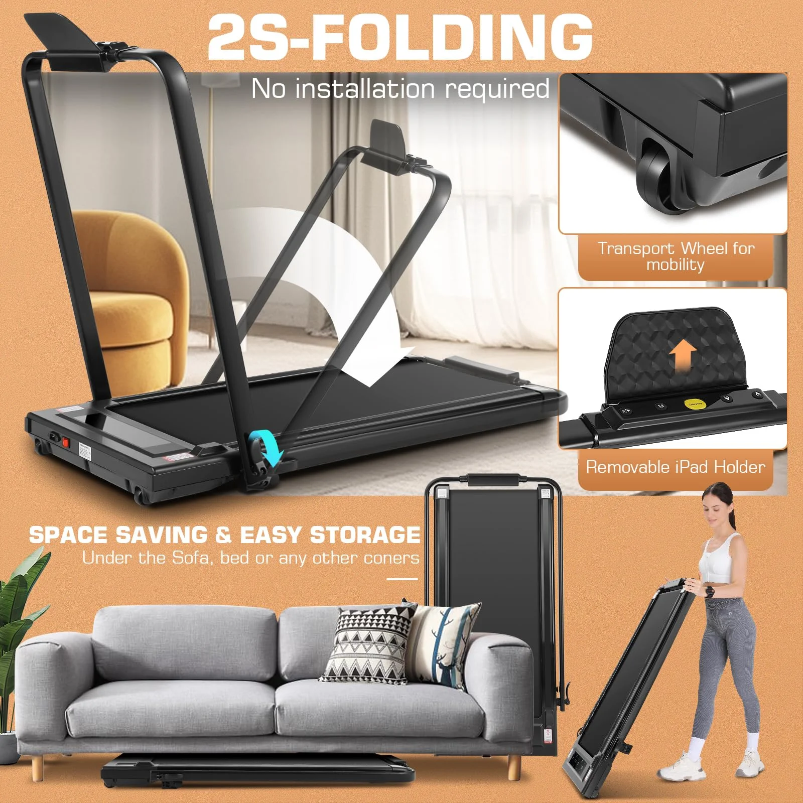 ANCHEER 2 in 1 Under Desk Treadmill with 250lbs Capacity, Walking Pad/Compact Electric Treadmill for Home/Gym/Office with LED Touch Screen, Remote Watch, Speed Range 0.6-7.5 mph