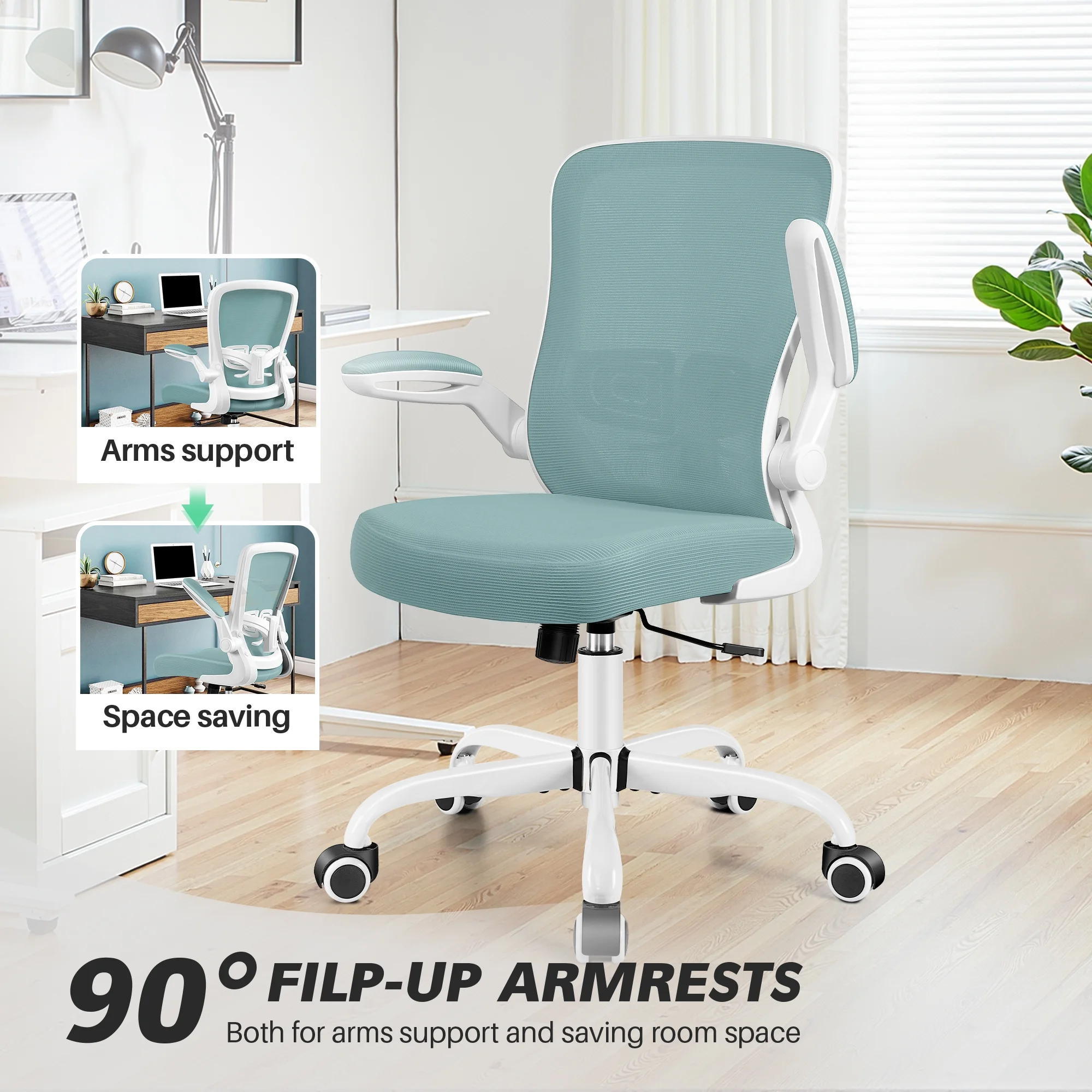 COOLHUT Ergonomic Office Chair, 400LBS Task Chair, Comfort Desk Chair with Adjustable Lumbar Support and Flip up Arms, Black