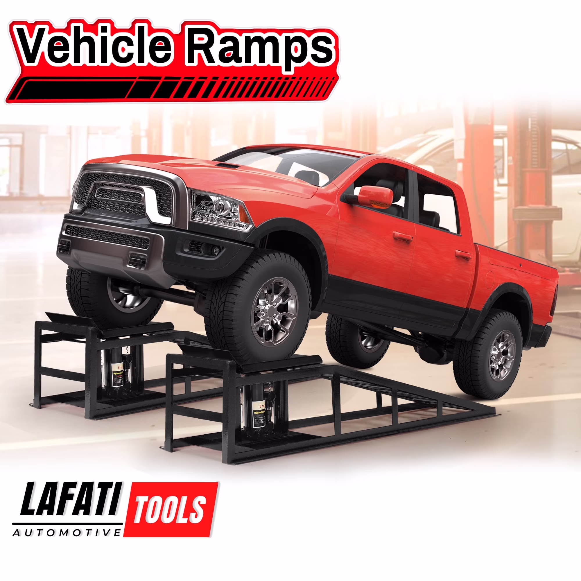 Lafati 2-Pack Hydraulic Car Ramps: Heavy-Duty Vehicle Ramps with 5T / 10000lbs Jack Load Capacity, Portable Design for Effortless Oil Changes and Car Lifts