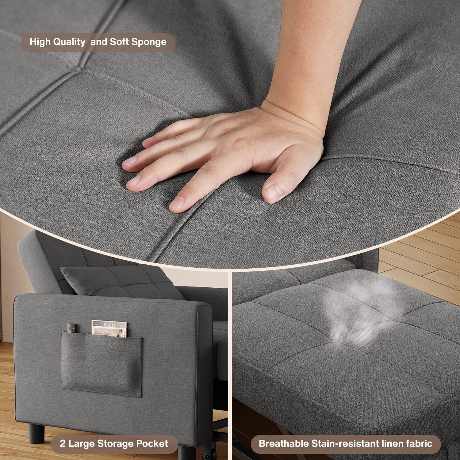 Lofka Chair Bed, Convertible Sofa Bed 3 in 1 Single Sleeper Bed for Bedroom & Living Room, Metal Frame, Dark Gray