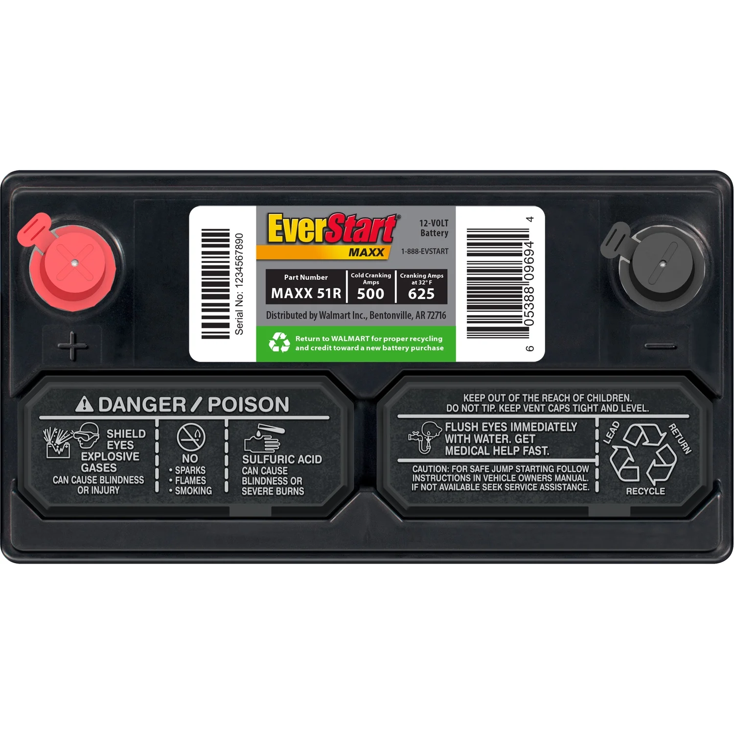 EverStart Maxx Lead Acid Automotive Battery, Group Size 51R 12 Volt, 500 CCA