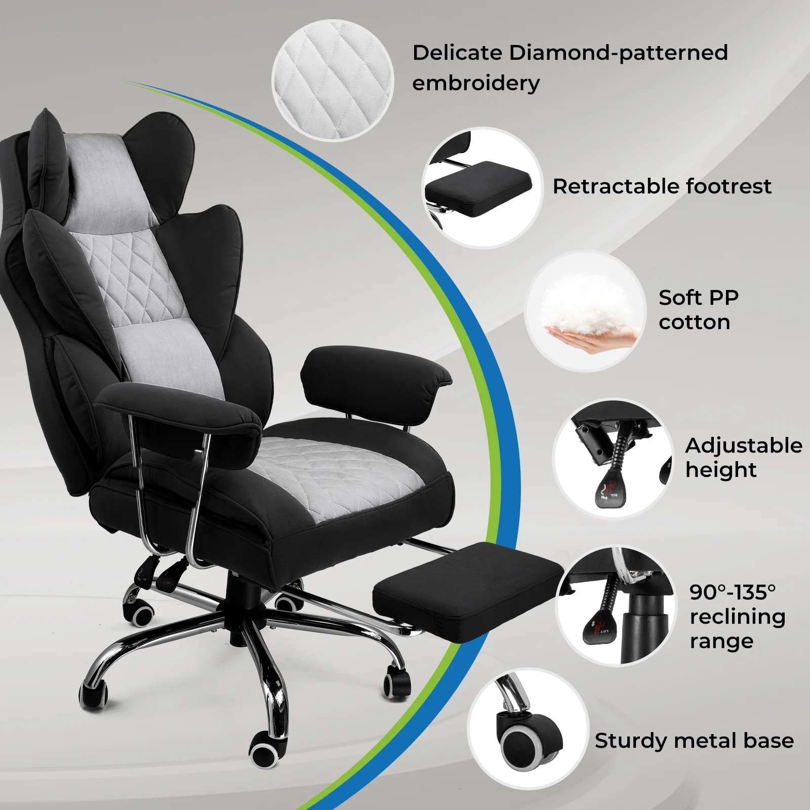 LUCKLIFE Big & Tall Office & Gaming Chair 400LBS Capacity, Wide Ergonomic Seat with Footrest, Adjustable Armrests, Black