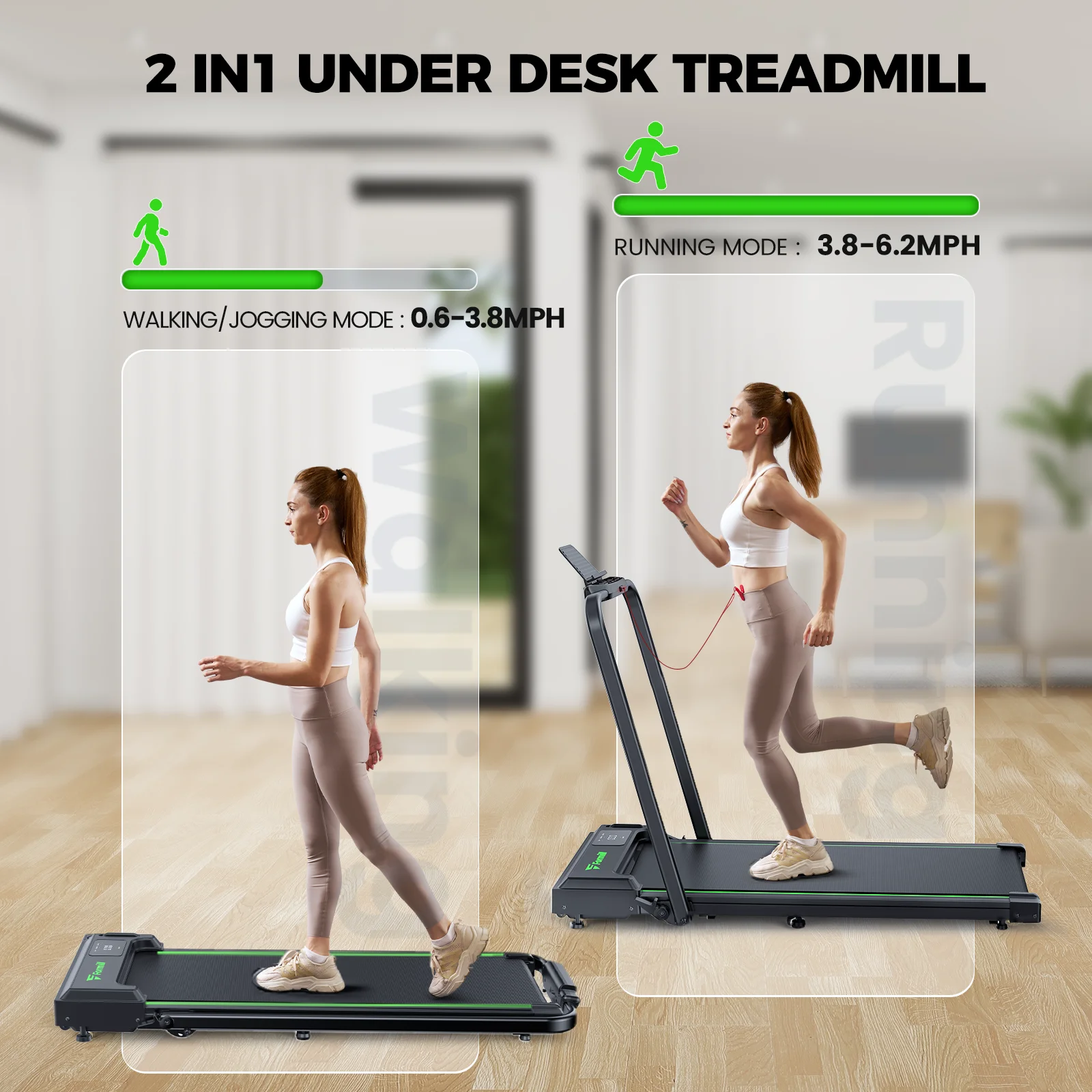Treadmill 2 in 1 for Home/Office,Patbrela 300 Lbs Walking Pad Treadmill with HandleBar,Under Desk Treadmill with Mat, Touch Control,LED Display & Remote Control