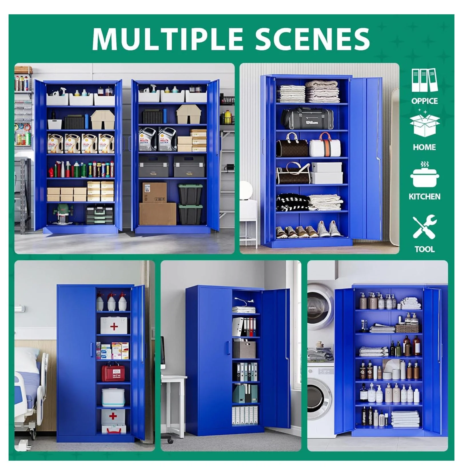 KriKac Metal Storage Cabinets with Lock Doors,Tall Locker Organizer Steel Garage Cabinets, 5 Adjustable Layers Shelves for Home, Office, Warehouse,Tool,Industrial(Black)