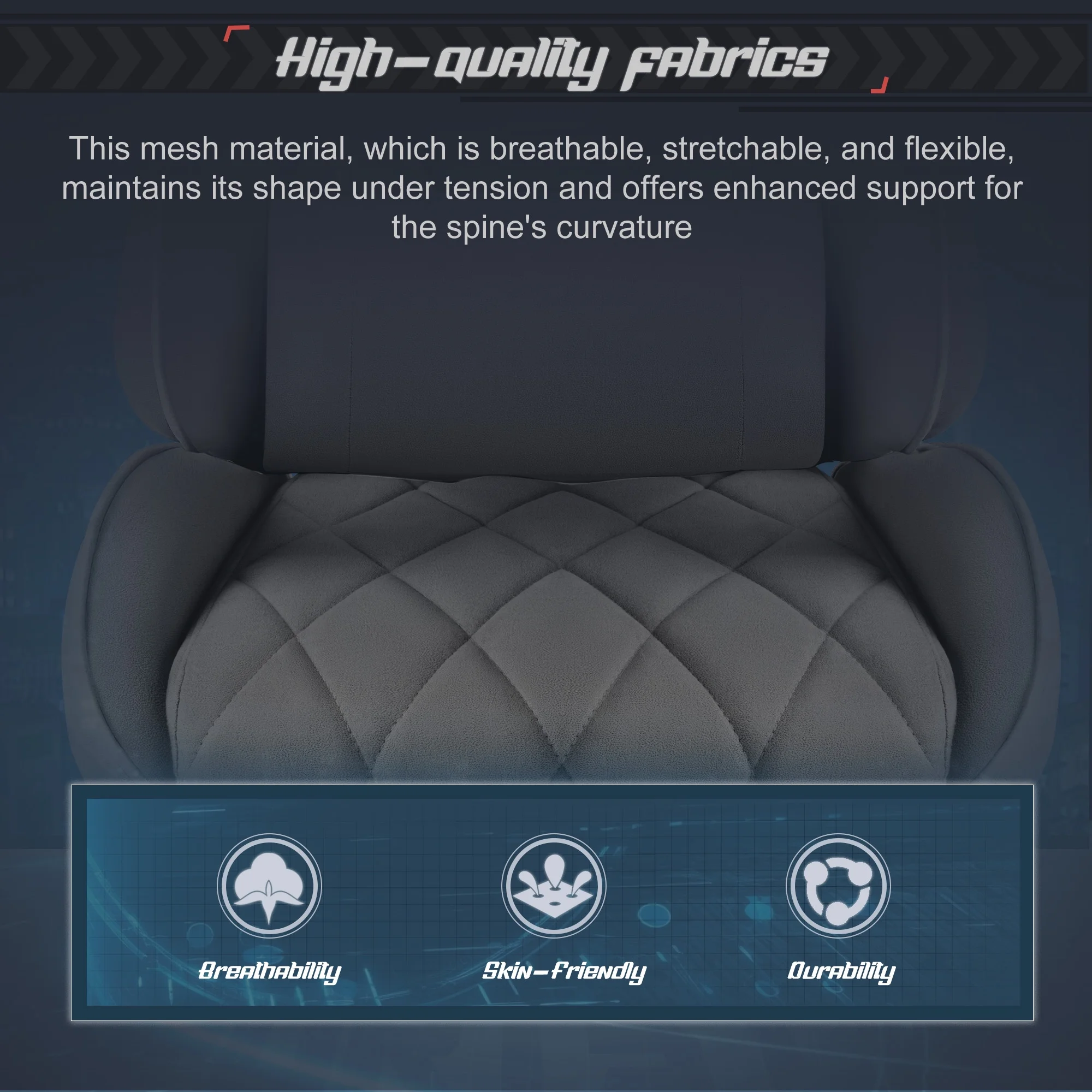 Homall Gaming Chair Fabric Computer Chair Massage Game Chair Cloth Office Chair with Headrest, Lumbar Support & Footrest,Gray