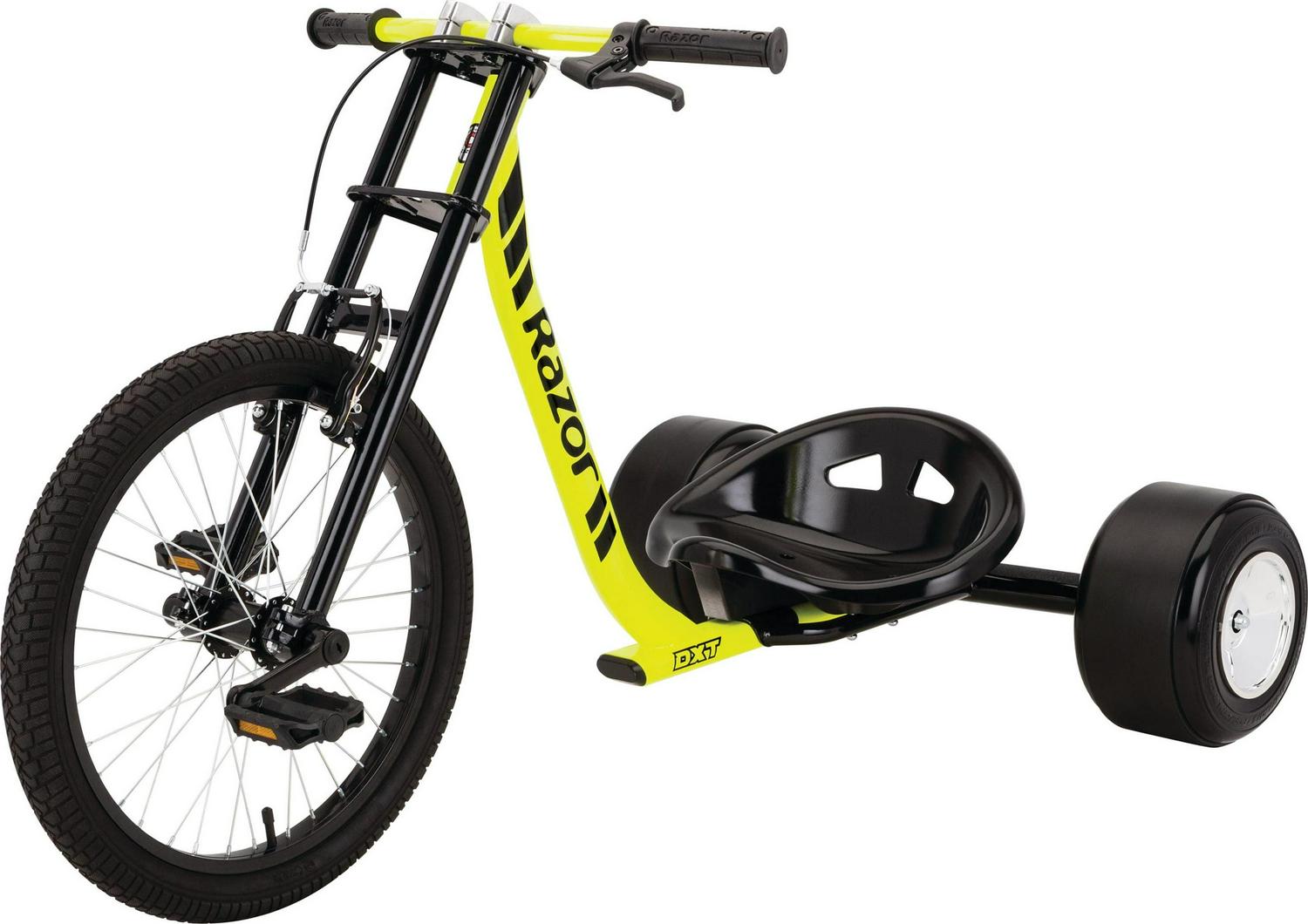 Razor DXT Drift Trike - Black/Yellow Steel Frame. 3-Wheeled Ride on Tricycle for Teens and Adults