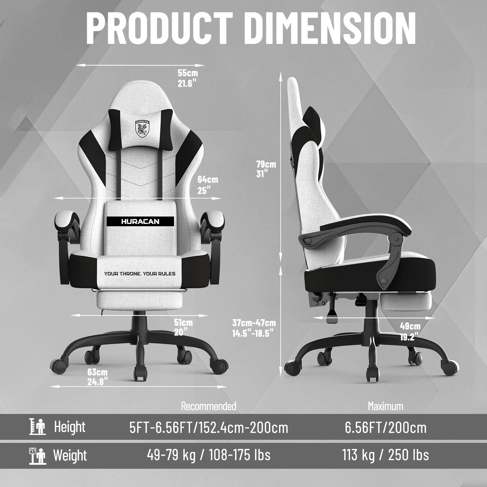 SOONTRANS Gaming Chair for Adults, Ergonomic Linen Fabric Computer Chair with Massage Lumbar Pillow, Gamer Game Chair with Adjustable Headrest, Comfortable Office Chair for Home, White