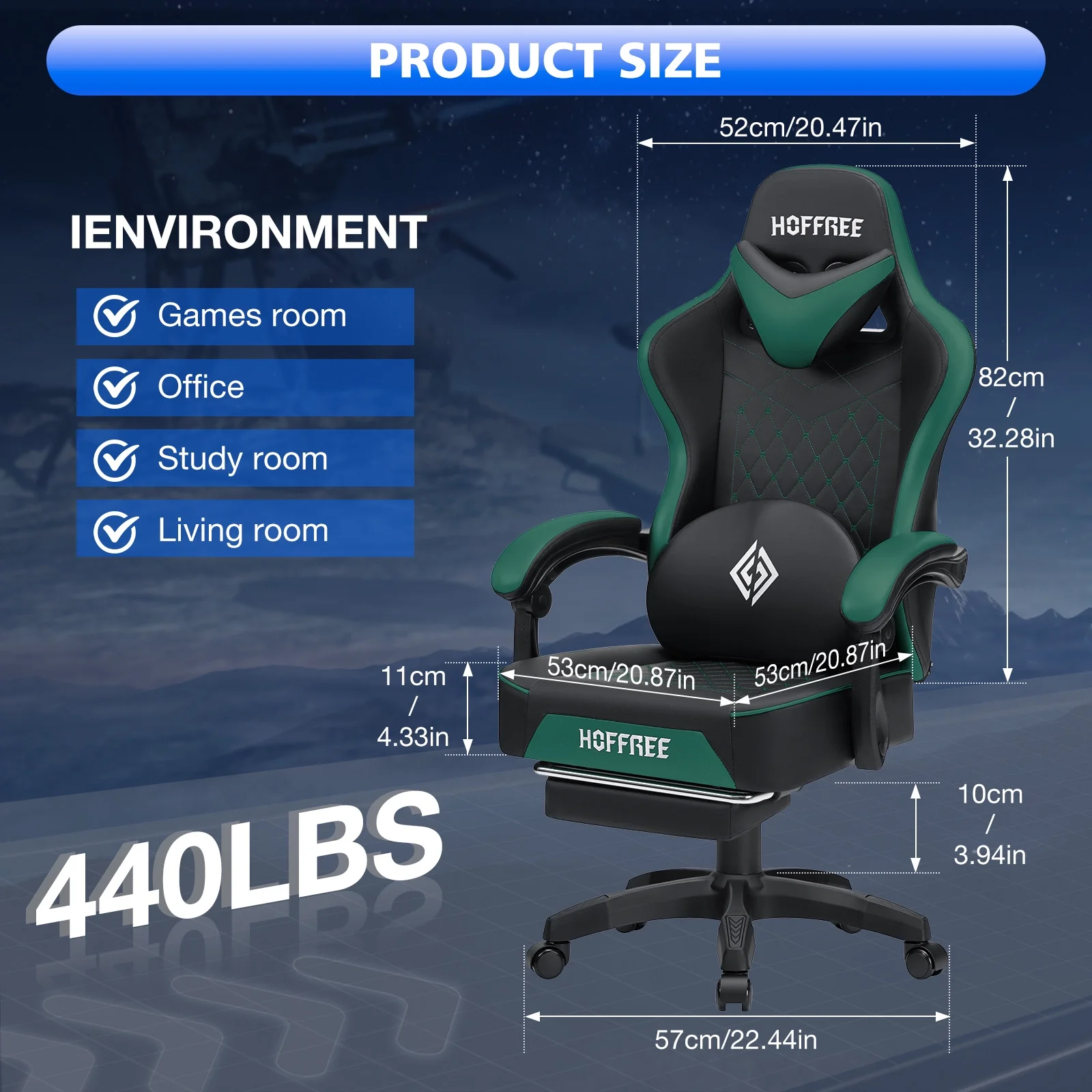Hoffree Gaming Chair with Speakers PU Gamer Chair with footrest and massage Egonomic Computer Game Chair with Headrest and Lumbar Support for Adults and Office Gaming, 440 LBS