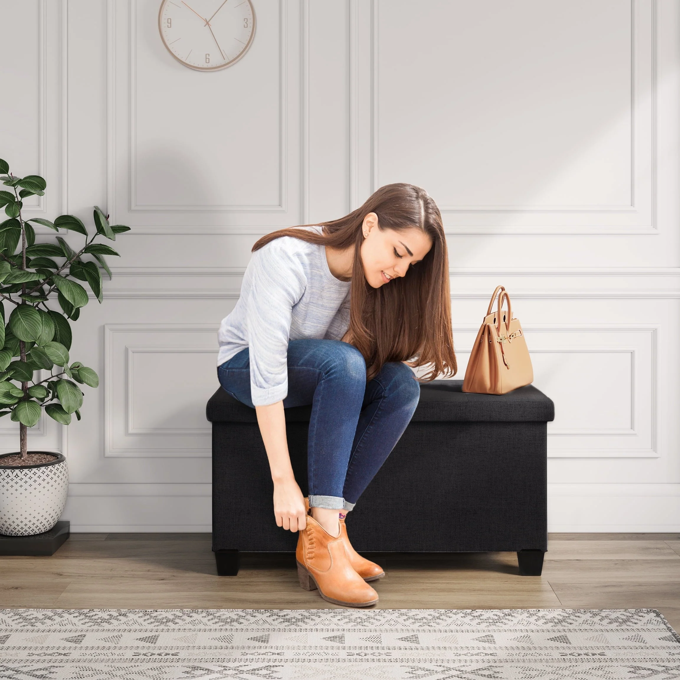 Hearth and Harbor Storage Ottoman Bench, Linen 30