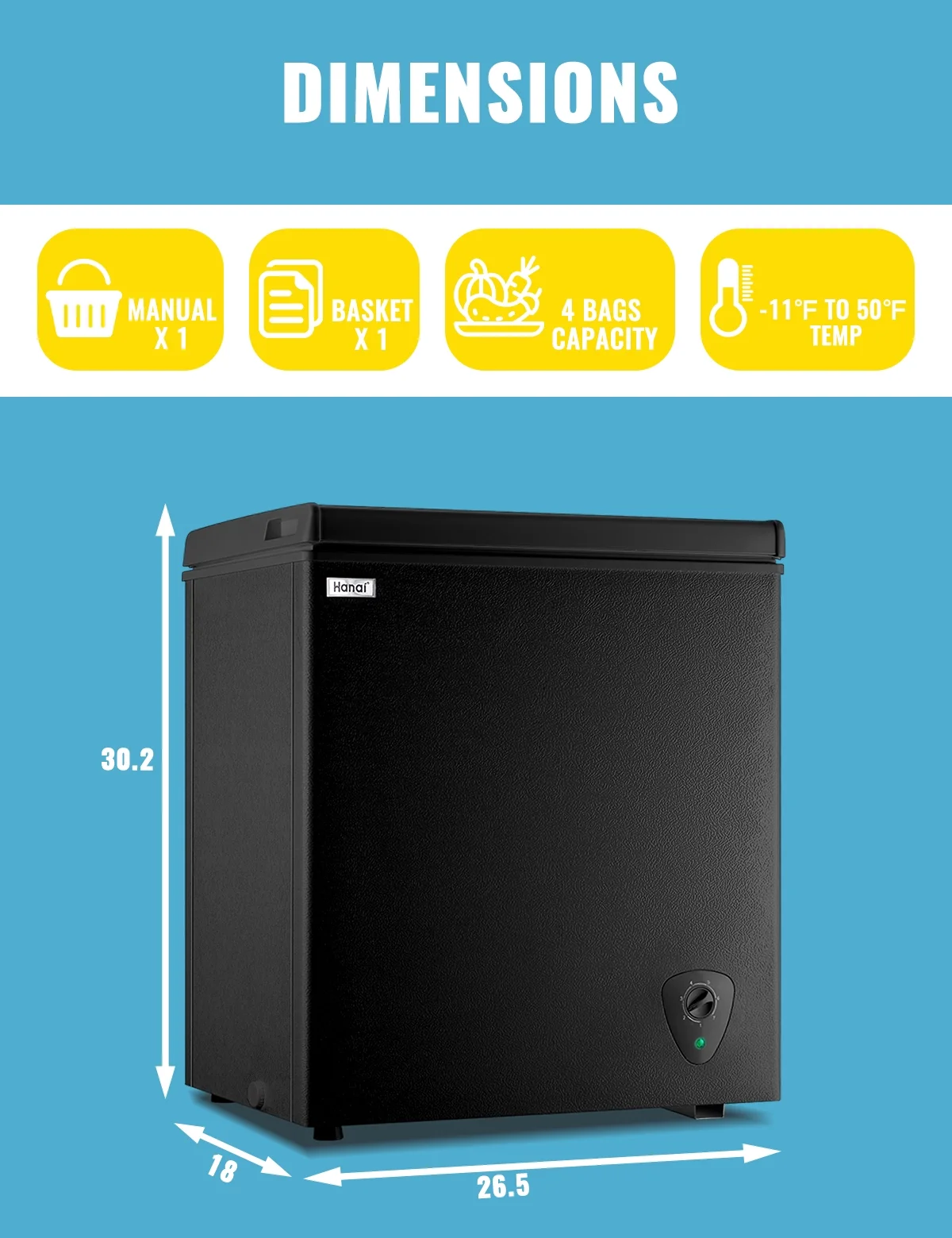 WANAI 3.5 Cu.ft Chest Freezer Small Deep Freeze with 7 Gears Temp Control Office Dorm Kitchen White