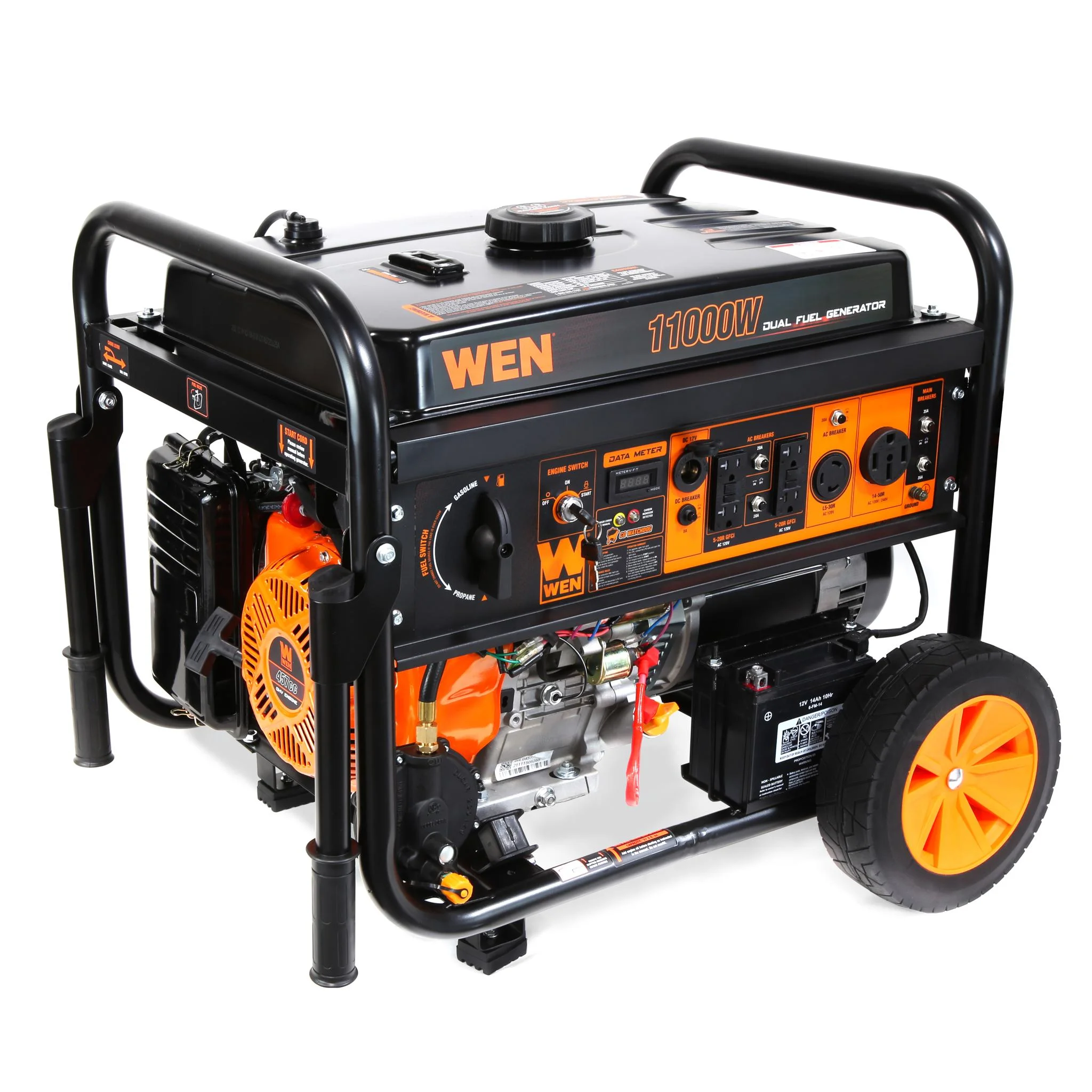 WEN 11,000-Watt 120V/240V Dual Fuel Portable Generator with Wheel Kit, Electric Start, and CO Watchdog (DF1100X)