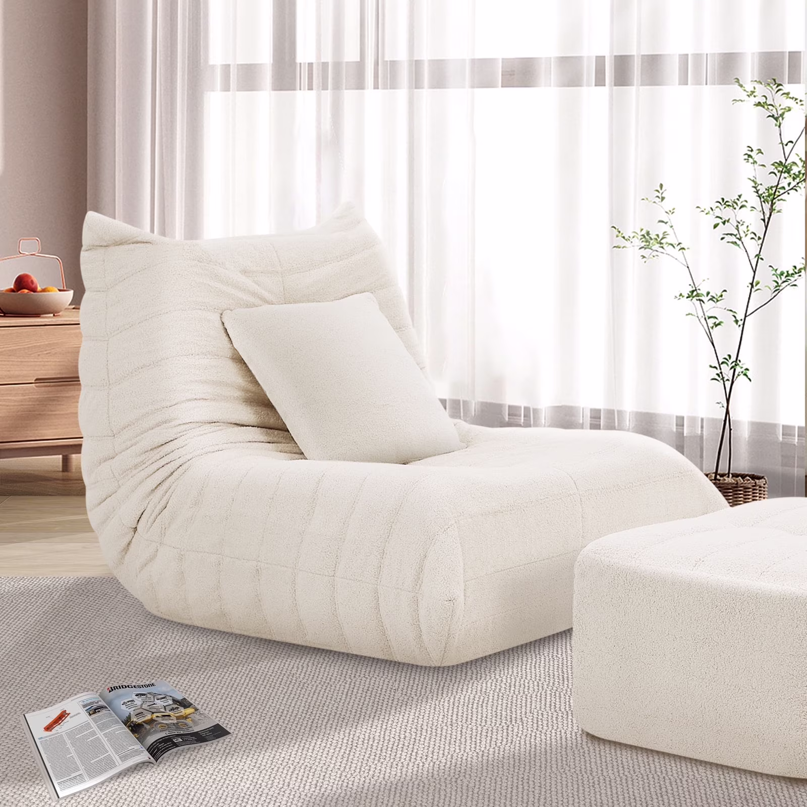 VFD Bean Bag Chairs for Adults, Beanbag Chair with Ottoman Lounge Sofa Memory Foam Comfy Reading Chair for Bedroom & Living Room, Lazy Floor Sofa Couch