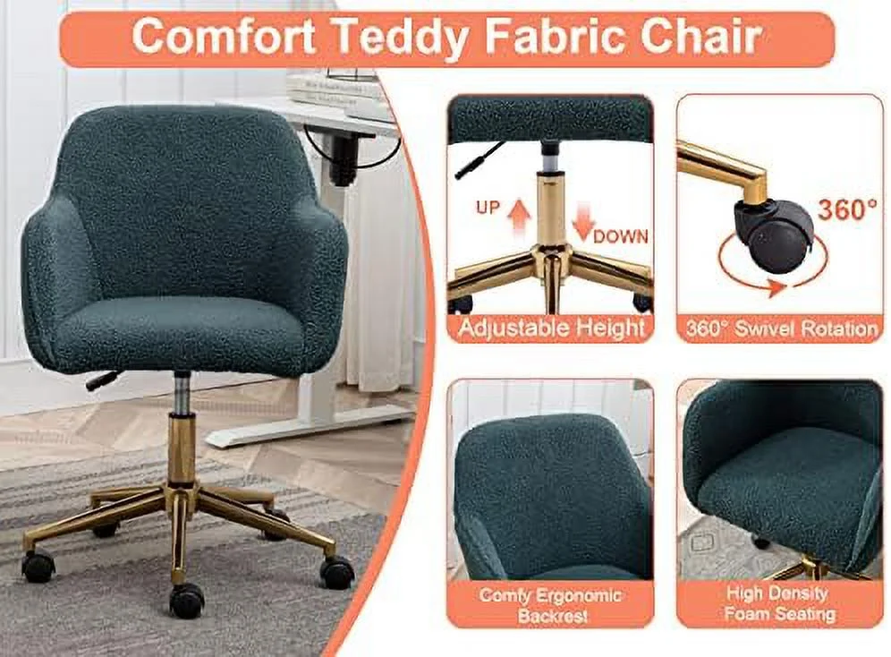 Modern Faux Fur Home Office Chair Height Adjustable, White Desk Chair Vanity Chair for Makeup Room, Rolling Desk Chairs with Wheels, Swivel Furry Cute Desk Chair for Teen Girls Women