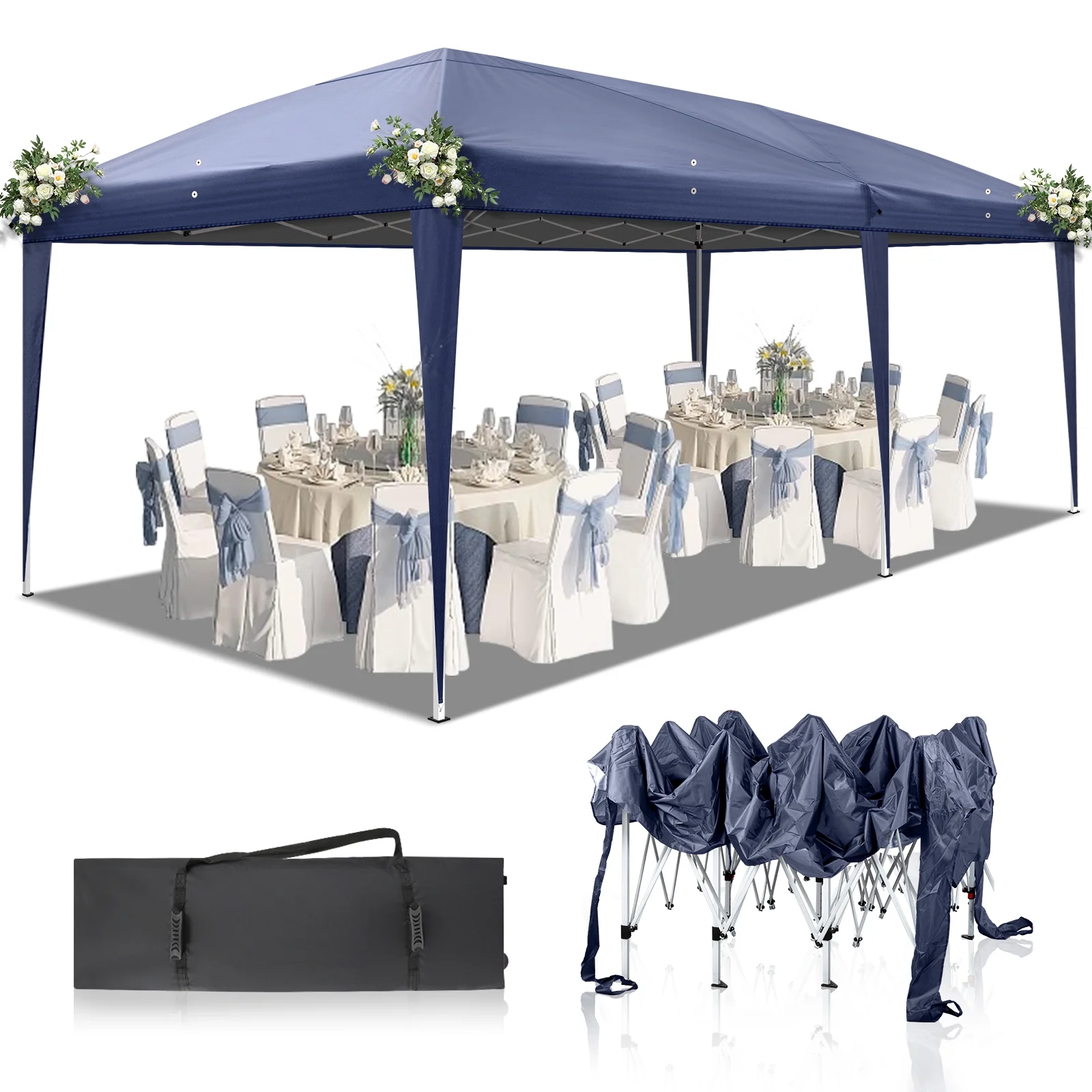 Zimtown 10'x20' Ez Pop up Backyard Canopy Heavy Duty Blue W/6 Sides