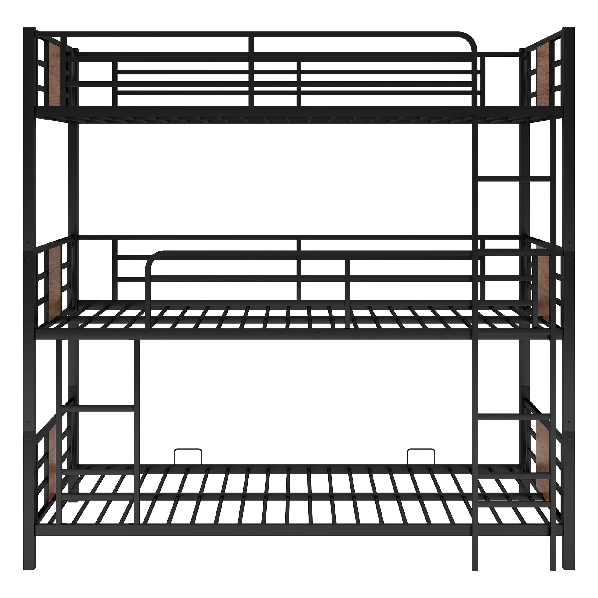 Euroco Metal Twin over Twin over Twin Bedroom Bunk Bed, Triple 3-in-1 Bed, Brown