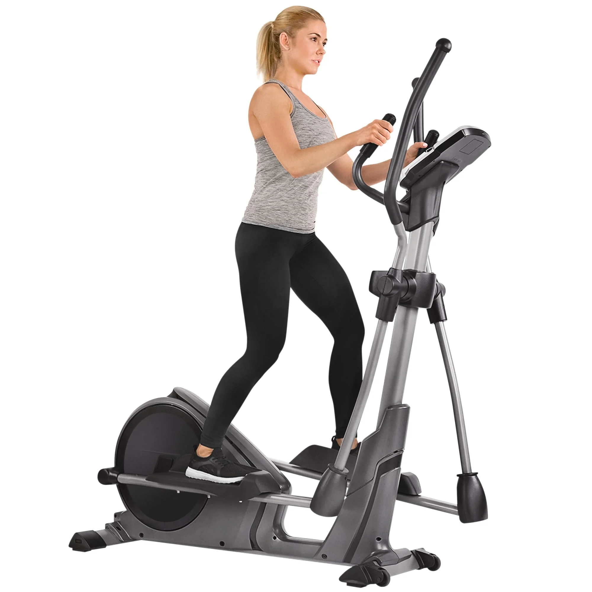 Sunny Health & Fitness Magnetic Elliptical Trainer Elliptical Machine w/ Device Holder, Programmable Monitor and Heart Rate Monitoring, High Weight Capacity - SF-E3912