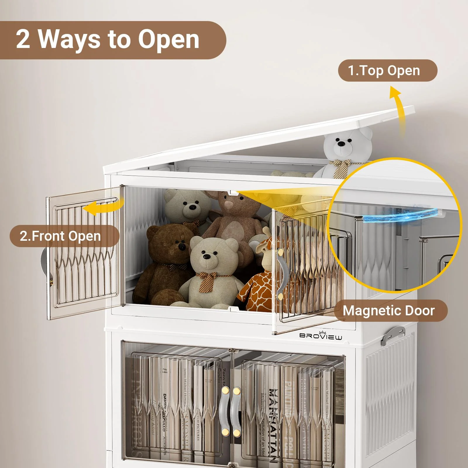 BROVIEW 100Gal Large Storage Bins with Lid, 400Qt Plastic Stackable Closet Organizer and Storage, Collapsible Storage Box with Wheels, Folding Storage Cabinet Containers for Home Office, 5Pack White