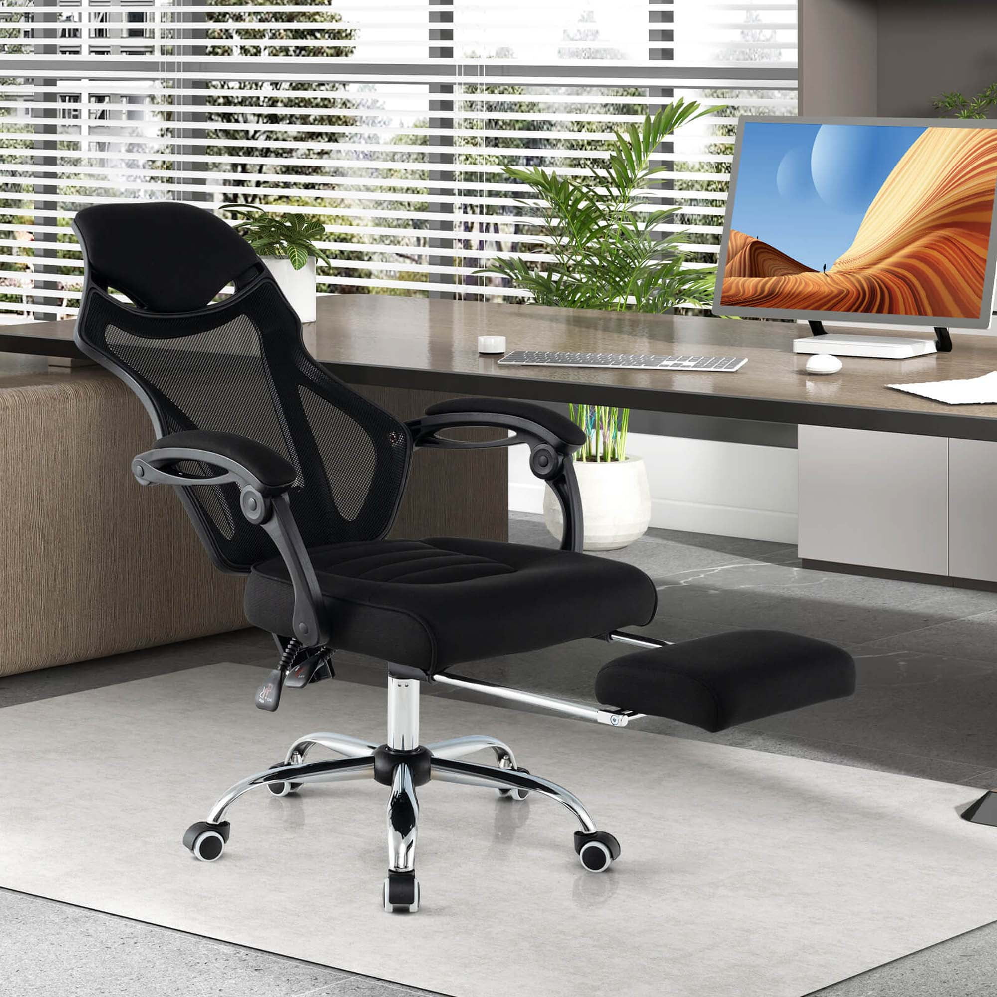 Costway Ergonomic Mesh Office Chair with Footrest Height-Adjustable & Tilting Backrest