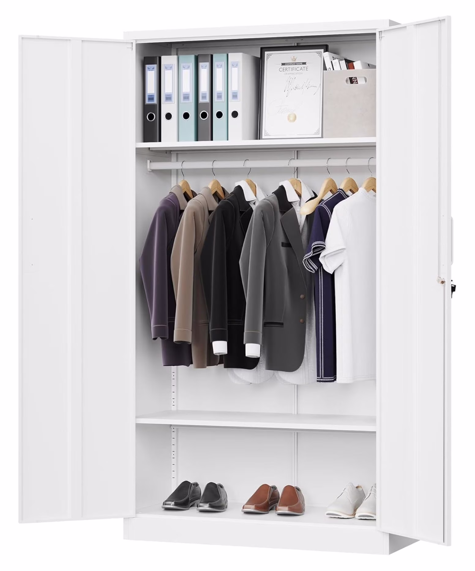 KriKac Metal Storage Cabinets with Lock Doors,Tall Locker Organizer Steel Garage Cabinets, 5 Adjustable Layers Shelves for Home, Office, Warehouse,Tool,Industrial(Black)