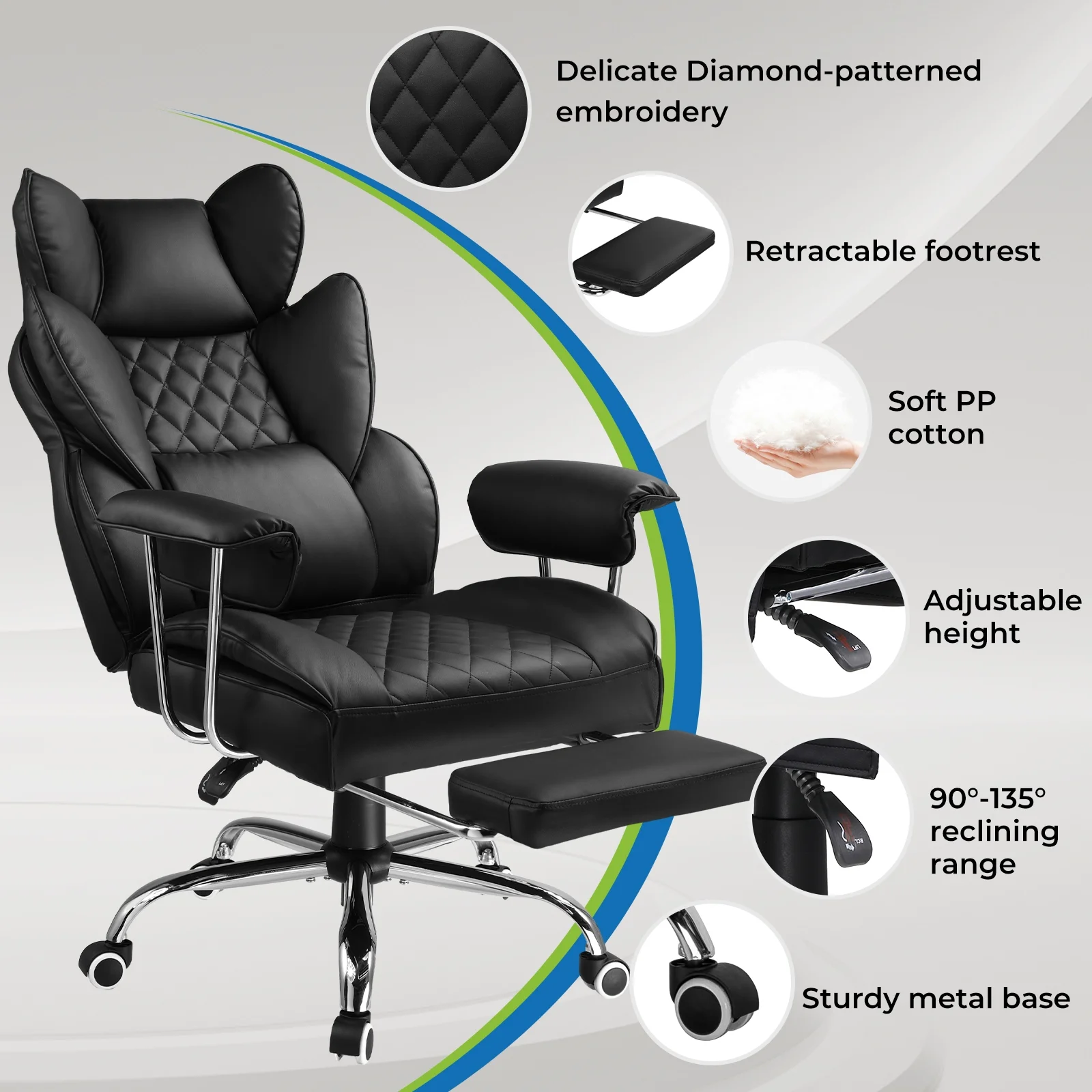 LUCKLIFE Big & Tall Office & Gaming Chair 400LBS Capacity, Wide Ergonomic Seat with Footrest, Adjustable Armrests, Black