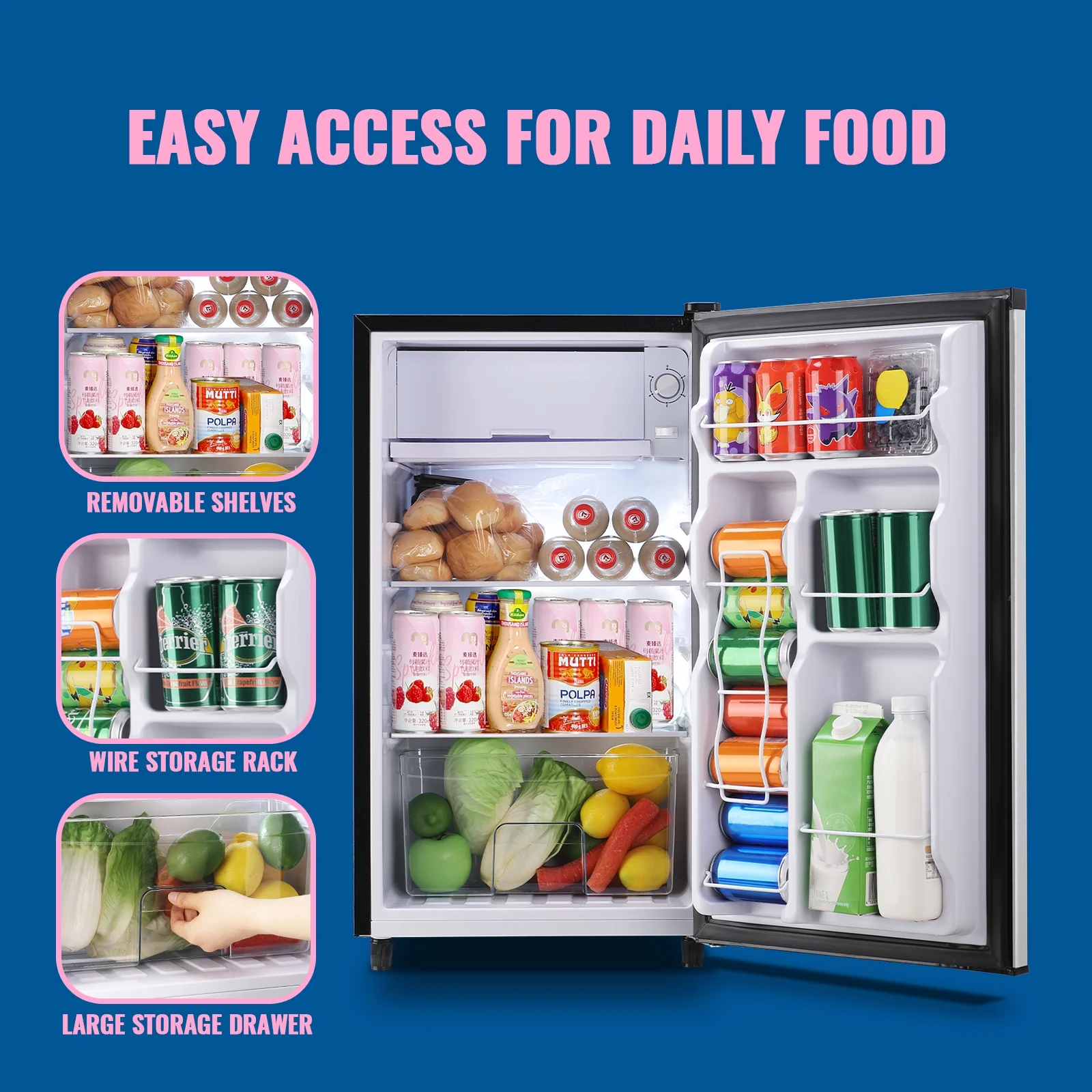 WANAI 3.2 Cu.ft Mini Refrigerator with 5 Temp Control Small Fridge Compact Size for Any Room Silver