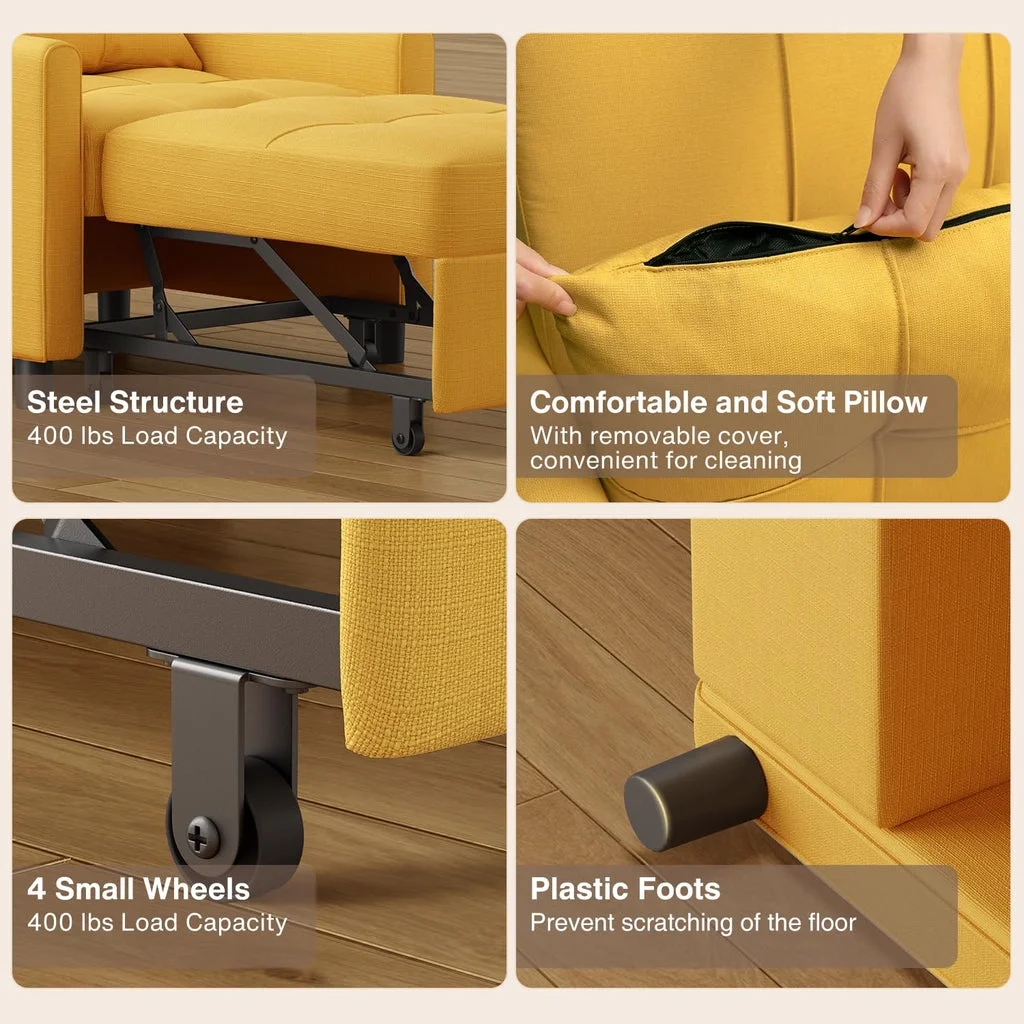 Convertible Sleeper Chair, Aiho 3-in-1 Convertible Sofa Bed Recliner Chair with Pull Out Couch - Dark Gray