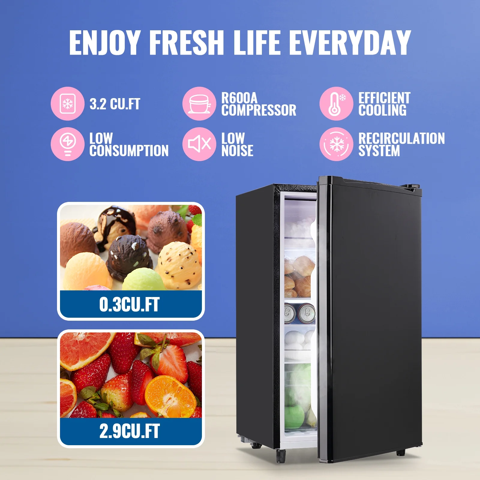 WANAI 3.2 Cu.ft Mini Refrigerator with 5 Temp Control Small Fridge Compact Size for Any Room Silver