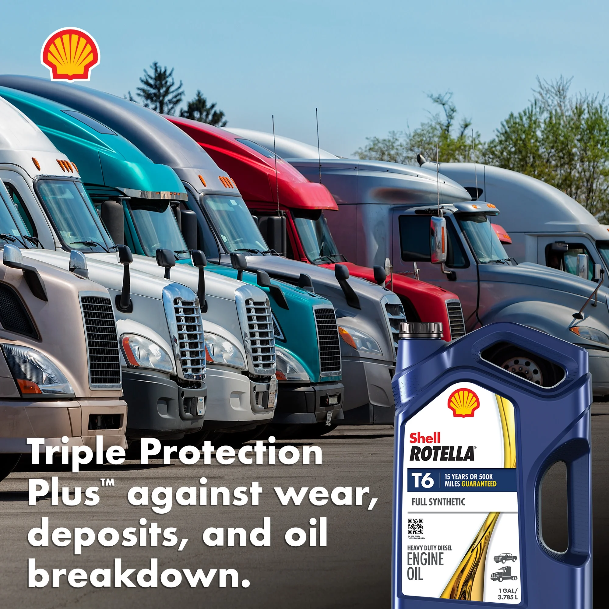 (3 pack) Shell Rotella T6 Full Synthetic 15W-40 Motor Oil, 1 Gallon (3 Pack)