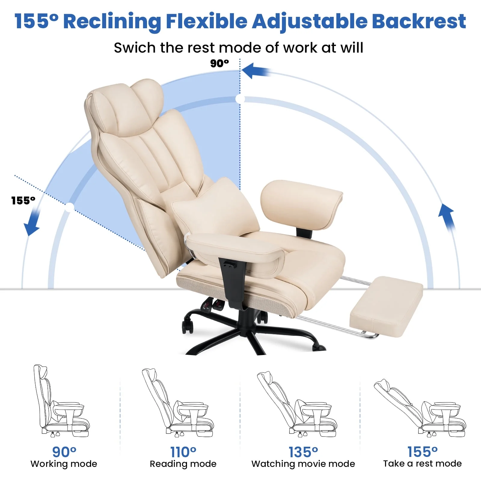Hoffree Big and Tall Fabric Office Chair 450lbs, Executive Desk Chair with Massage Ergonomic  Computer Chair with Footrest Reclining Desk Office Chair with Lumbar Support for Home Office