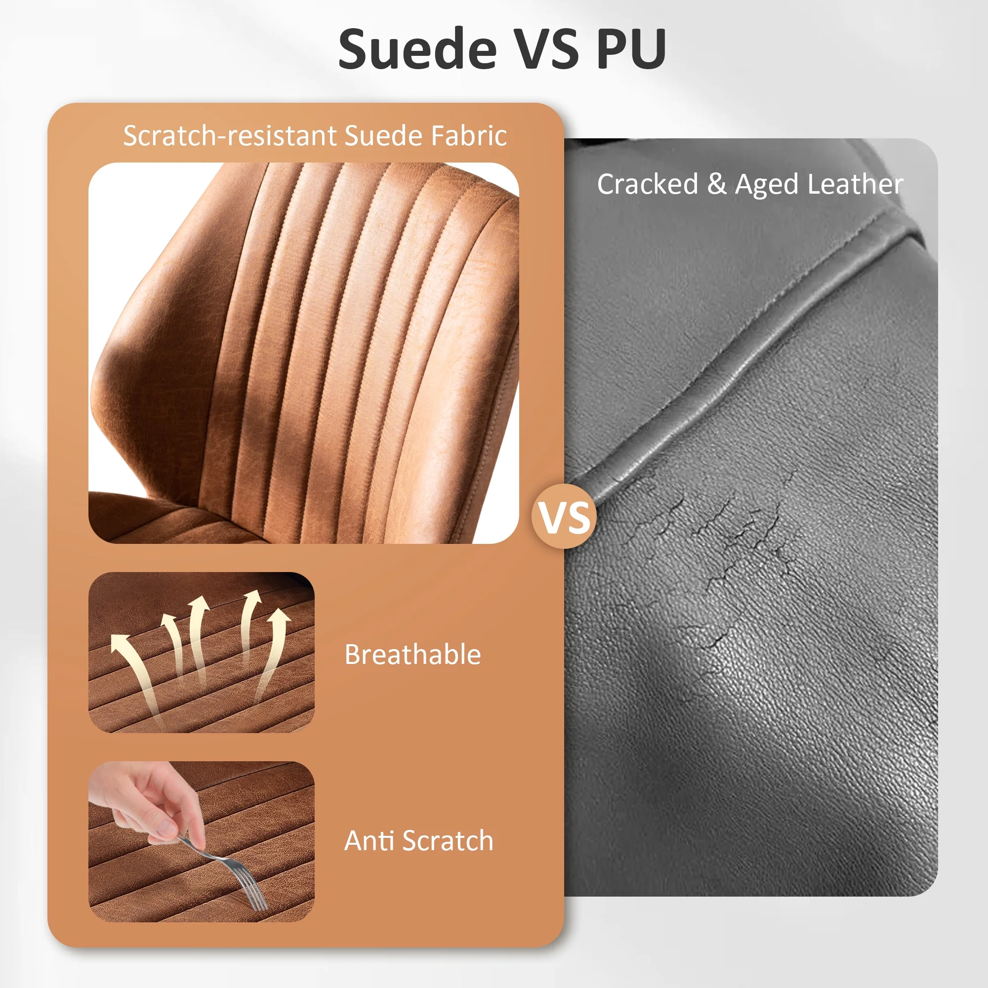 Ovios Ergonomic Office Chair Modern Computer Desk Suede Fabric Desk Chair with Lumbar Support for Home Office