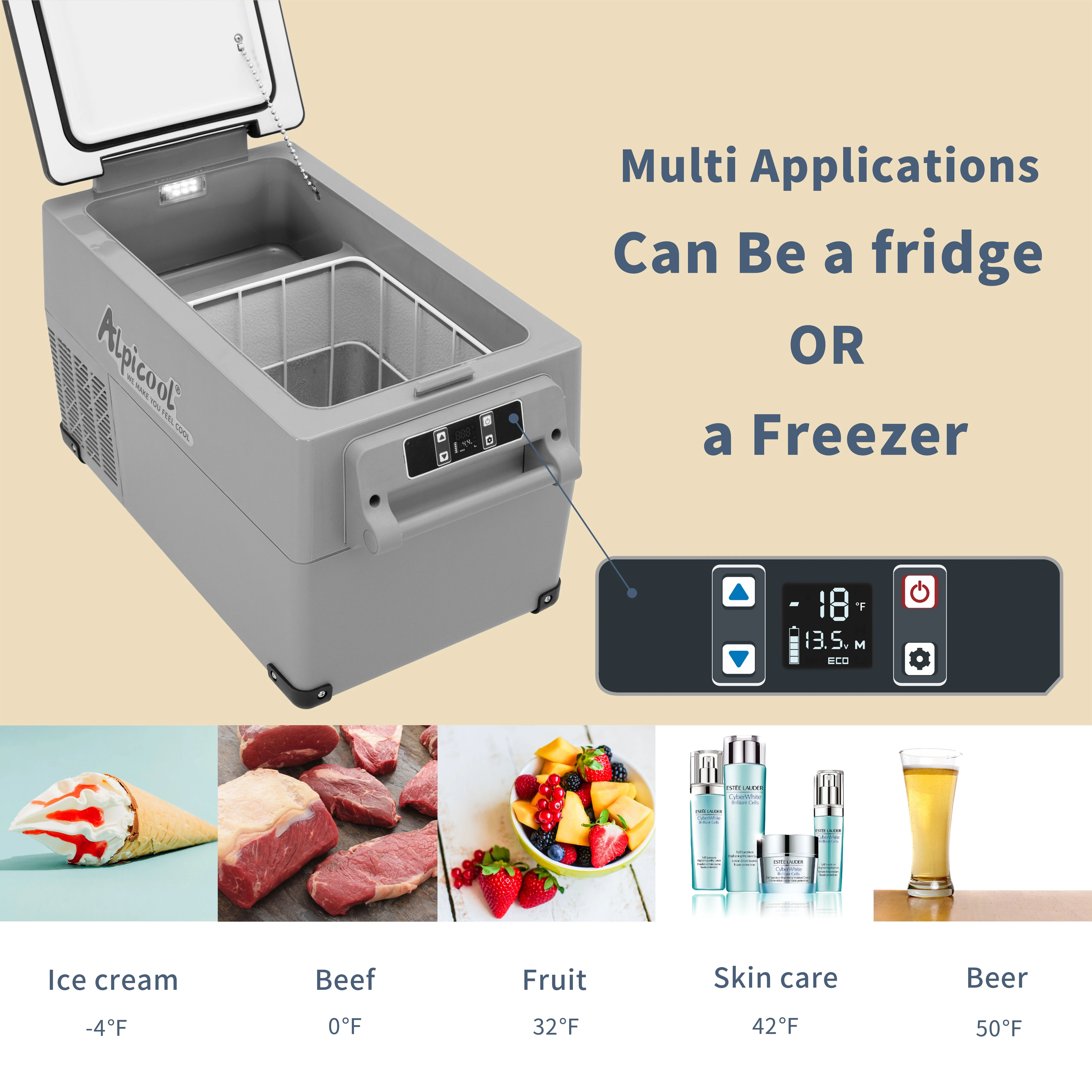 Alpicool CF55 Portable Refrigerator 12 Volt Car Freezer 58 Quart(55 Liter) Vehicle, Car, Truck, RV, Boat, Mini fridge freezer for Driving, Travel, Fishing, Outdoor -4��F to 68��F