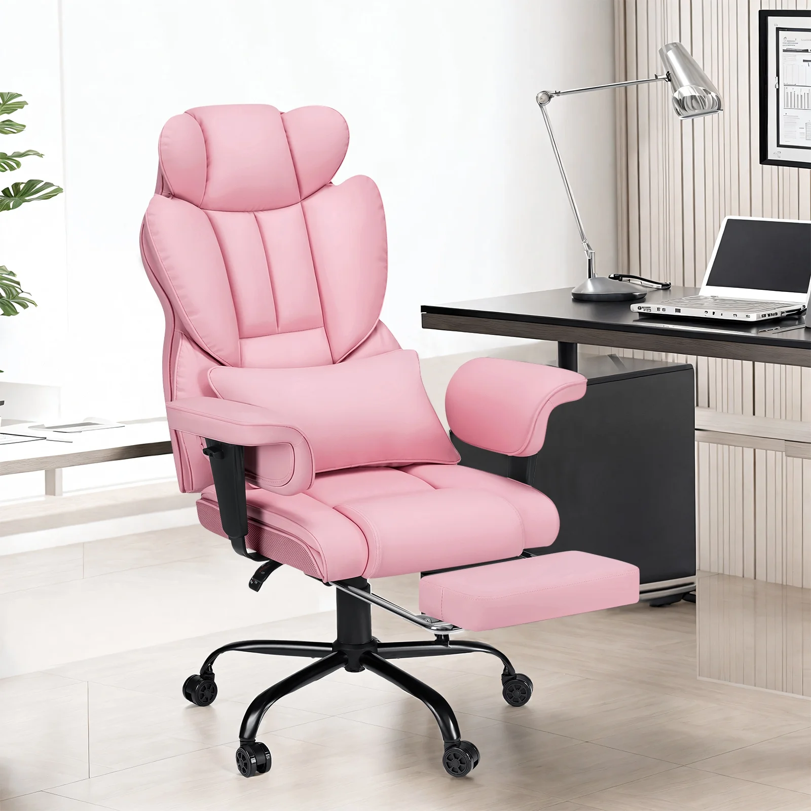 Hoffree Big and Tall Fabric Office Chair 450lbs, Executive Desk Chair with Massage Ergonomic  Computer Chair with Footrest Reclining Desk Office Chair with Lumbar Support for Home Office