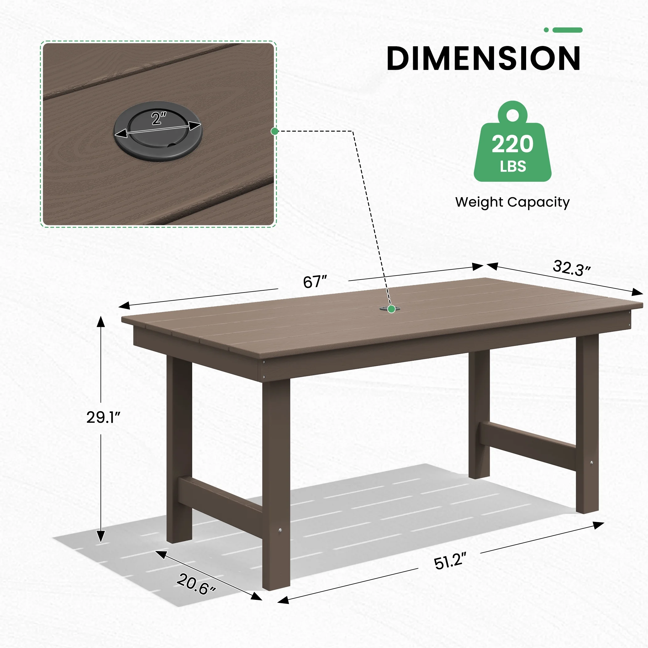 SERWALL Outdoor HDPE Dining Table Set, 7-Piece Outdoor Dining Table Sets with Umbrella Hole, Grey