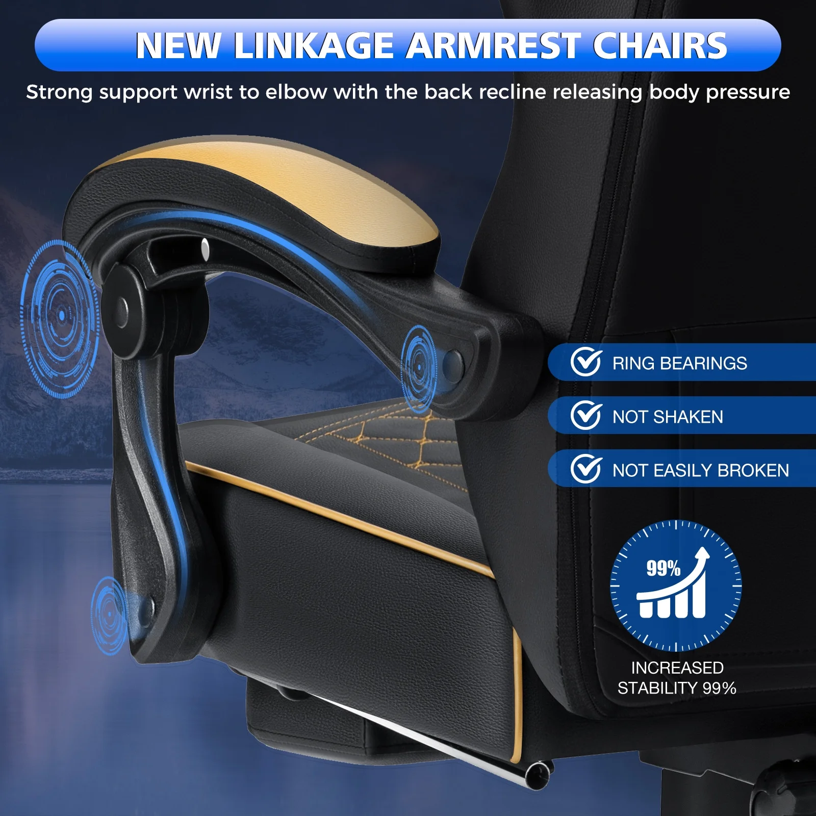 Hoffree Gaming Chair with Speakers PU Gamer Chair with footrest and massage Egonomic Computer Game Chair with Headrest and Lumbar Support for Adults and Office Gaming, 440 LBS