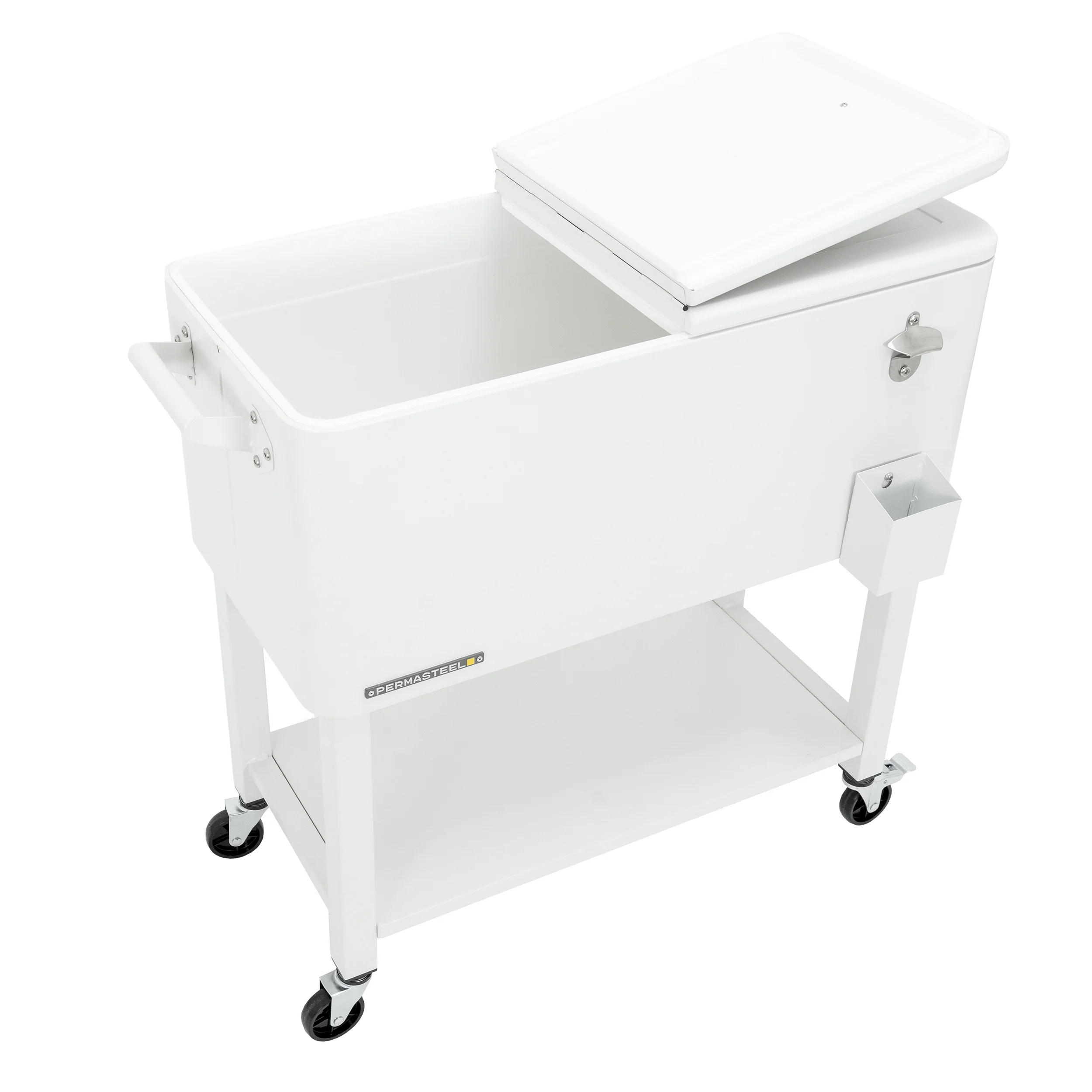 Permasteel 80-Qt Outdoor Steel Patio Cooler with Removable Basin, Rolling Cooler with Wheels, Teal Green