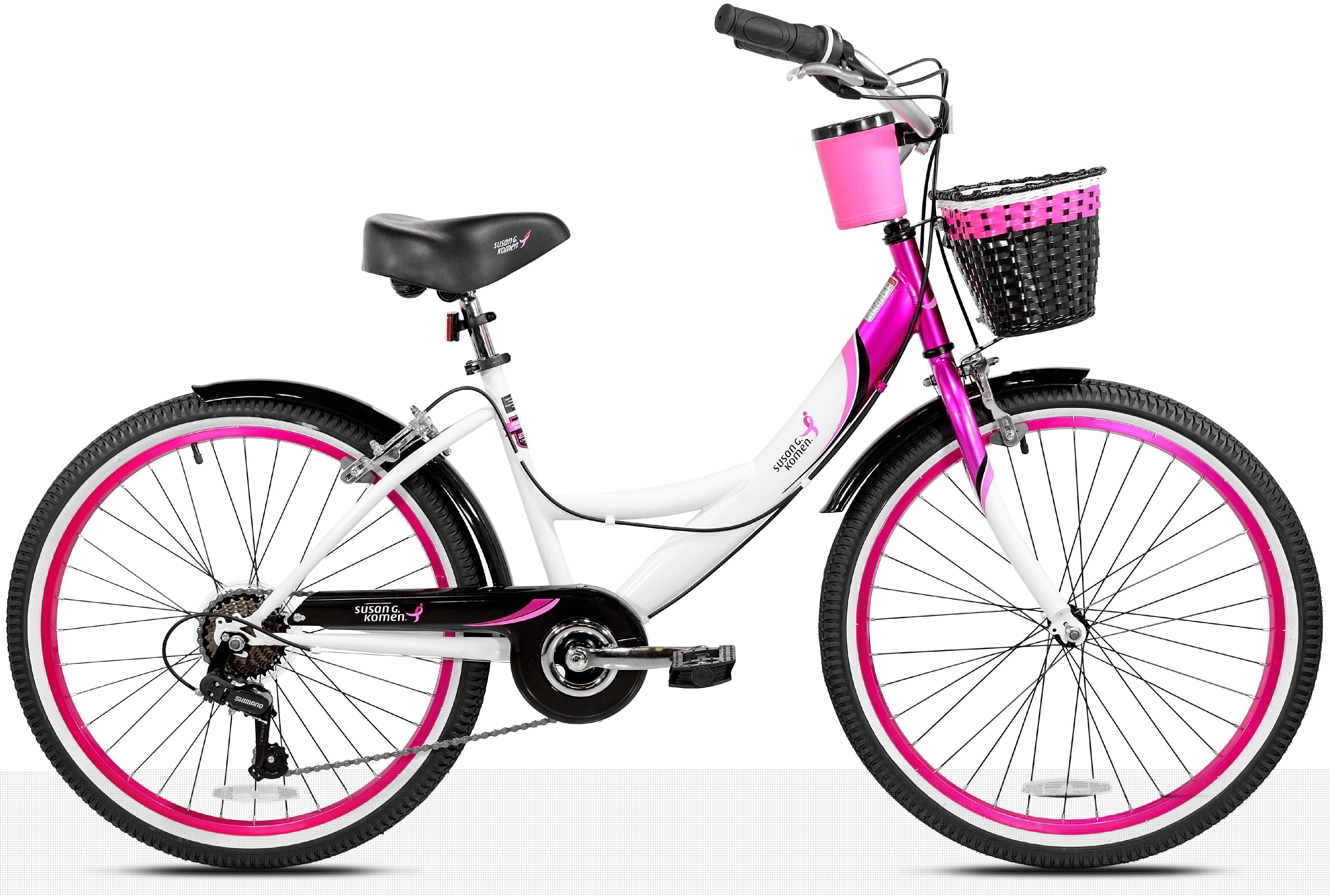 Susan G. Komen 24 In. Multi-Speed Cruiser Girl-s Bike. Pink. White and Black