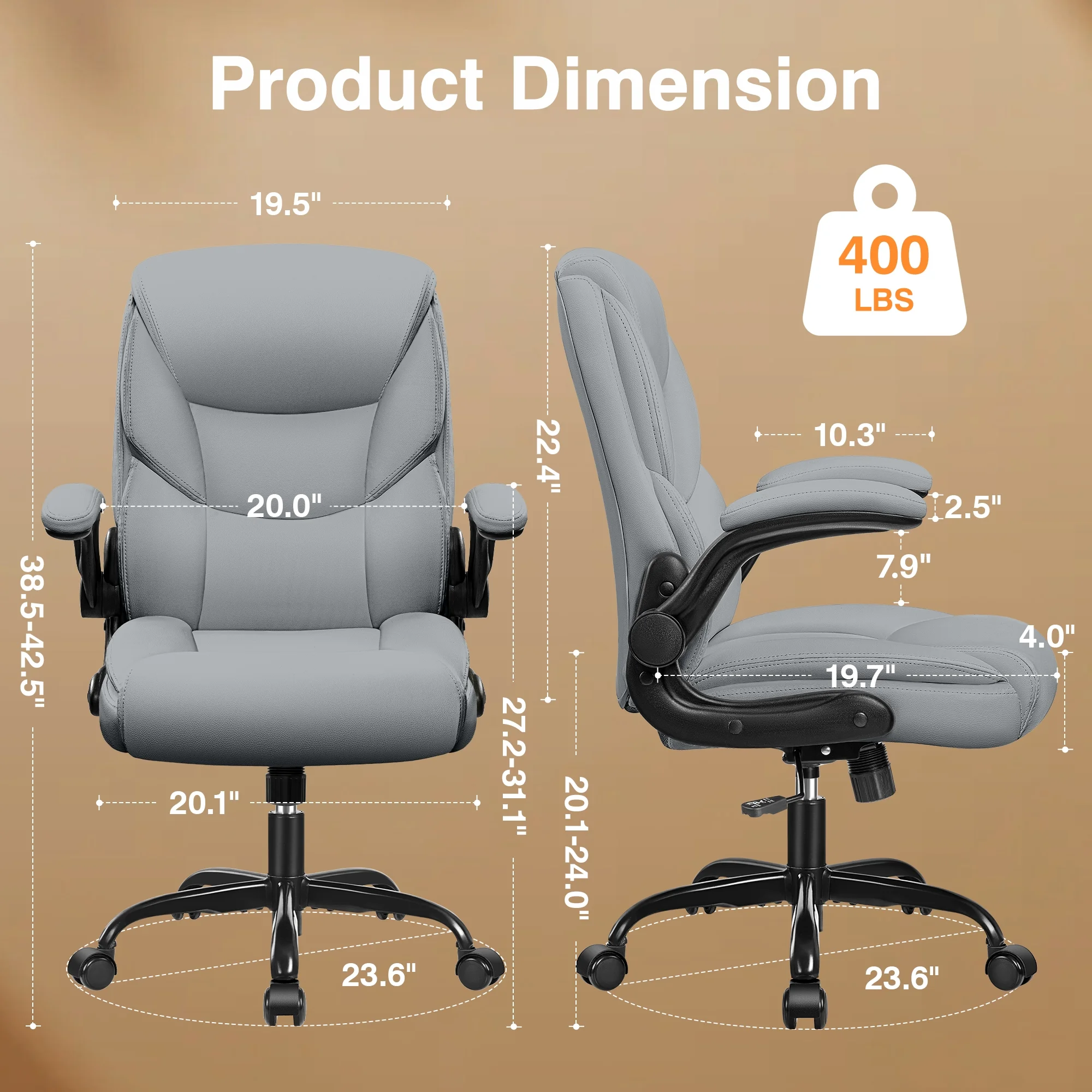 Primy Compact PU Leather Office Chair - Ergonomic Adjustable Height Computer Desk Chair with Flip-Up Armrests, Mid-Back Executive Swivel Chair on Wheels for Small Spaces & Petite Users, Black