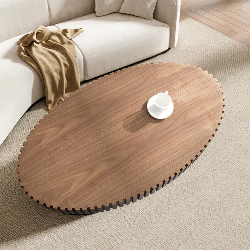 FFH 43.7 inch Oval Coffee Table for Living Room,Handcraft Rustic Corner Coffee Table Nature Wood Relief Sturdy Pedestal for Apartmen,Side Table Centre Table,Nature Wood
