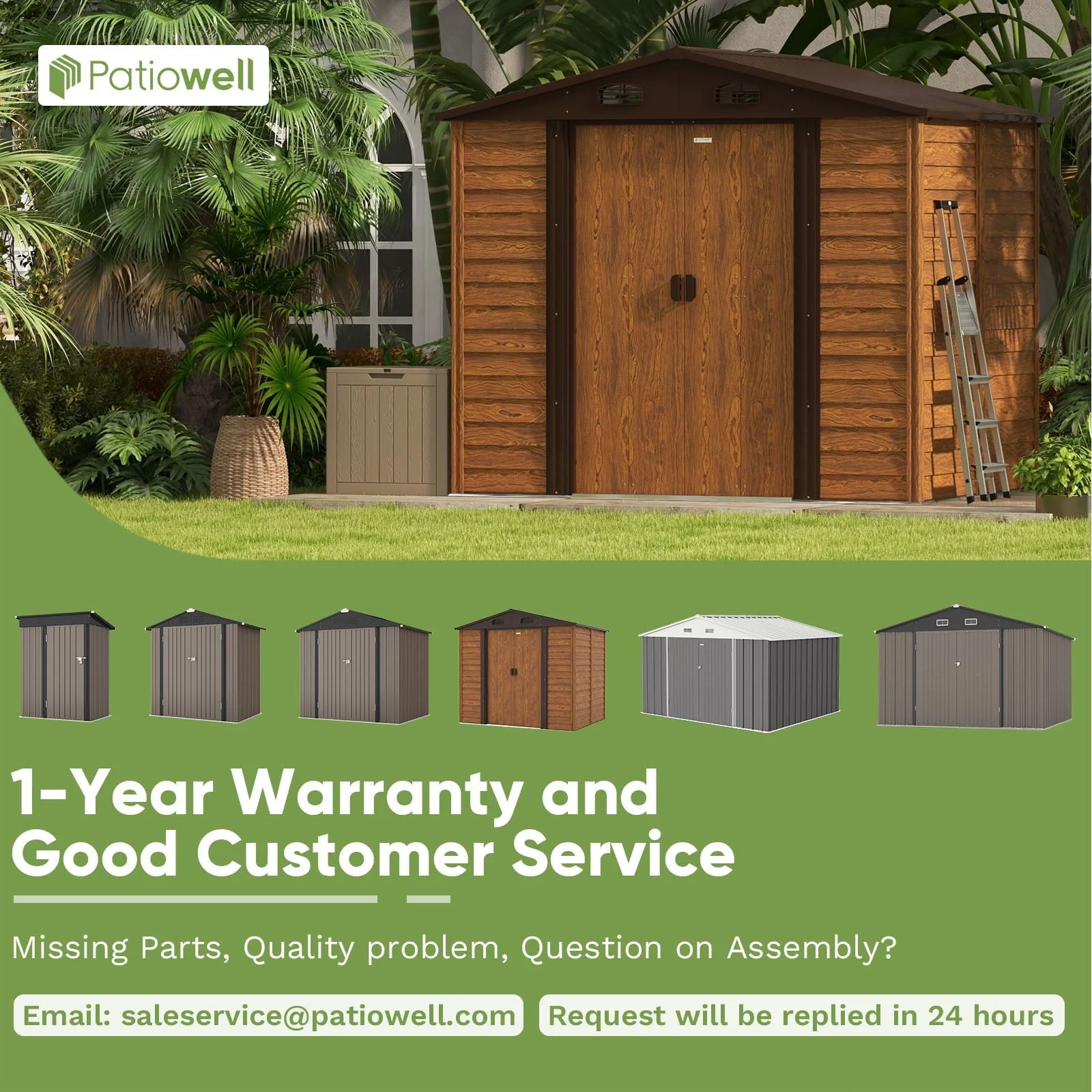 Patiowell luxurious 8 x 6 FT Wood Look Storage Shed for Outdoor, Steel Yard Shed with Design of Lockable Doors, Brown