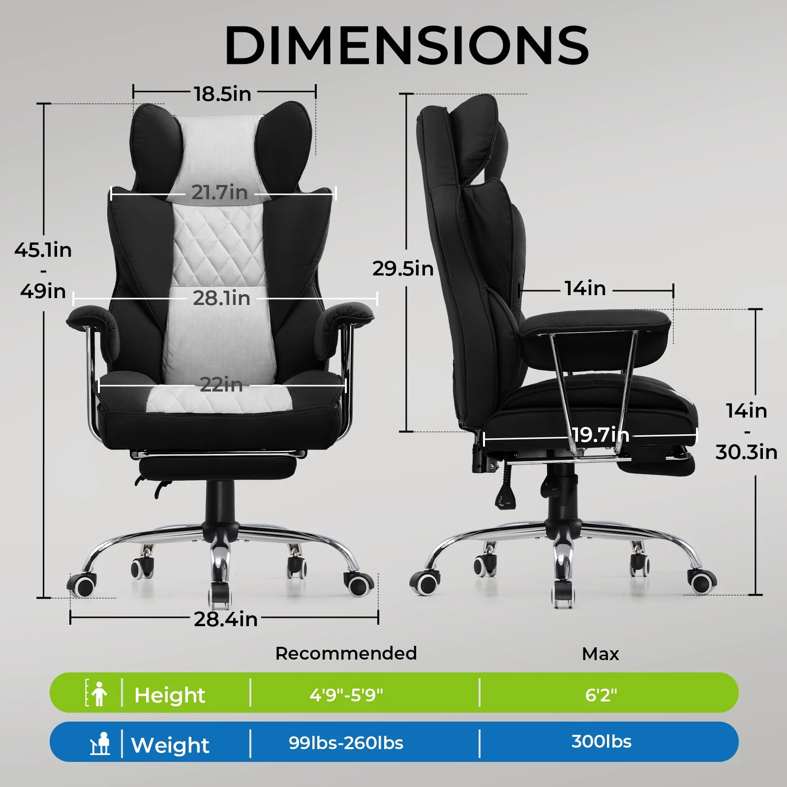 LUCKLIFE Big & Tall Office & Gaming Chair 400LBS Capacity, Wide Ergonomic Seat with Footrest, Adjustable Armrests, Black
