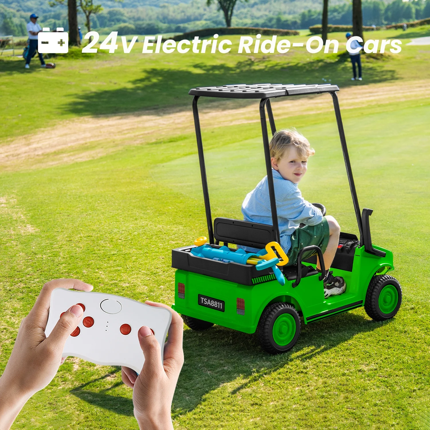 Track Seven 24V Ride on Car, Electric Golf Cart with Ceiling, Ride on Truck with Remote Control, Music, Rear Storage Box, Electric Car for Boys Girls Age 3+, 18.5