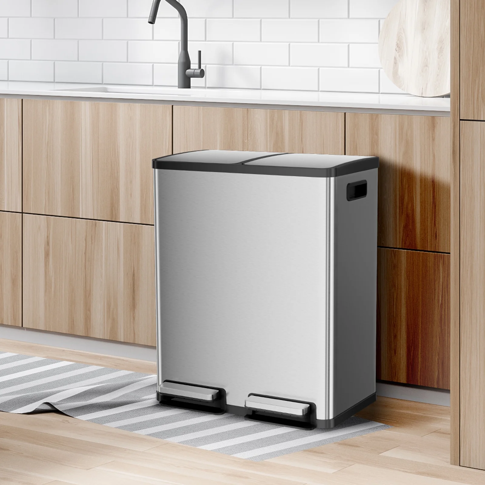 GIANNA Kitchen Trash Can with Soft-Close Foot Pedal, 60 Liter Large Stainless Waste Bin, For Home Kitchen Office, Silver