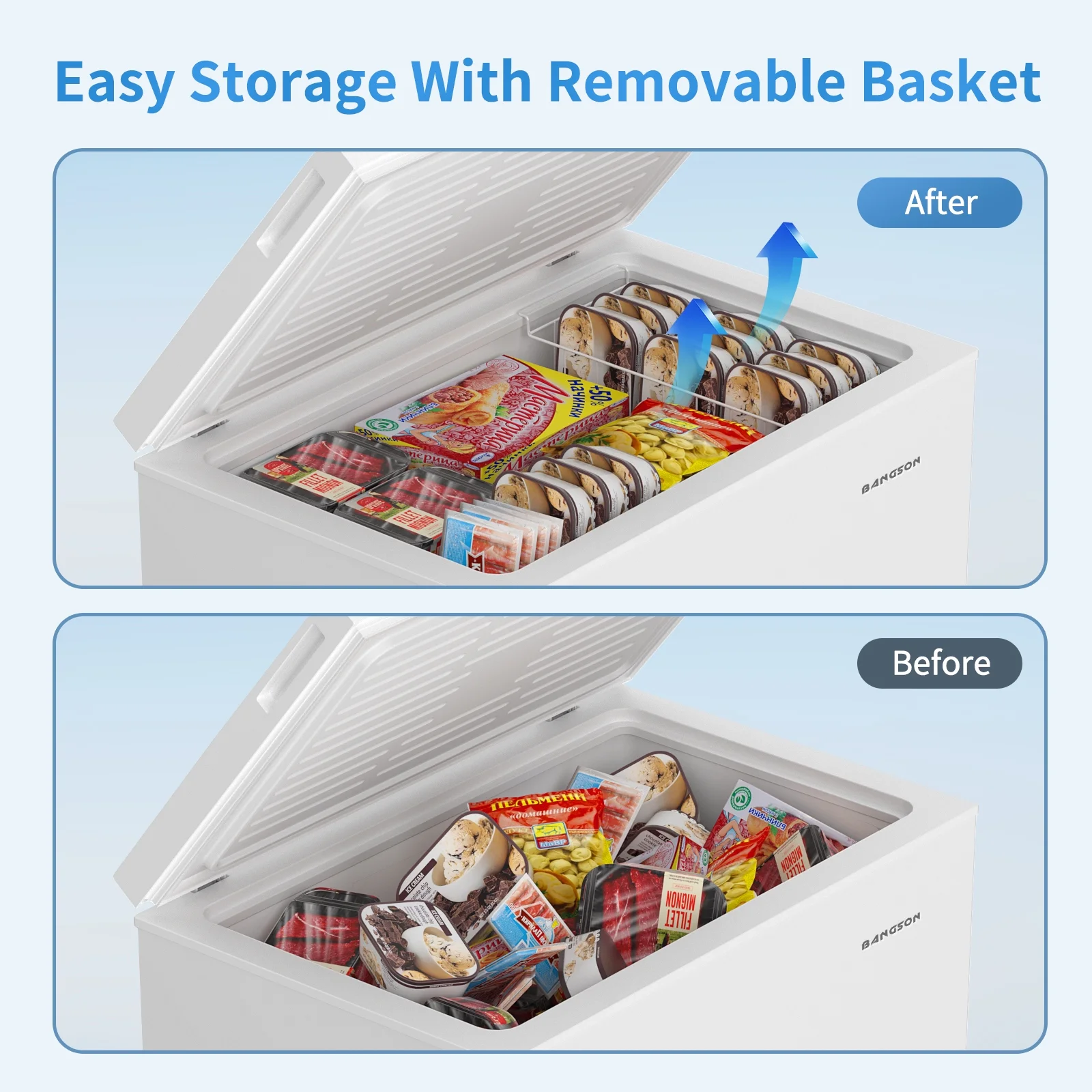 BANGSON 7.0 Cu.Ft Chest Freezer, Deep Freezer with Adjustable Thermostat, Top Open Door Freezer with Removable Basket, Quiet Operation, Ideal for Kitchen/Apartment/Office