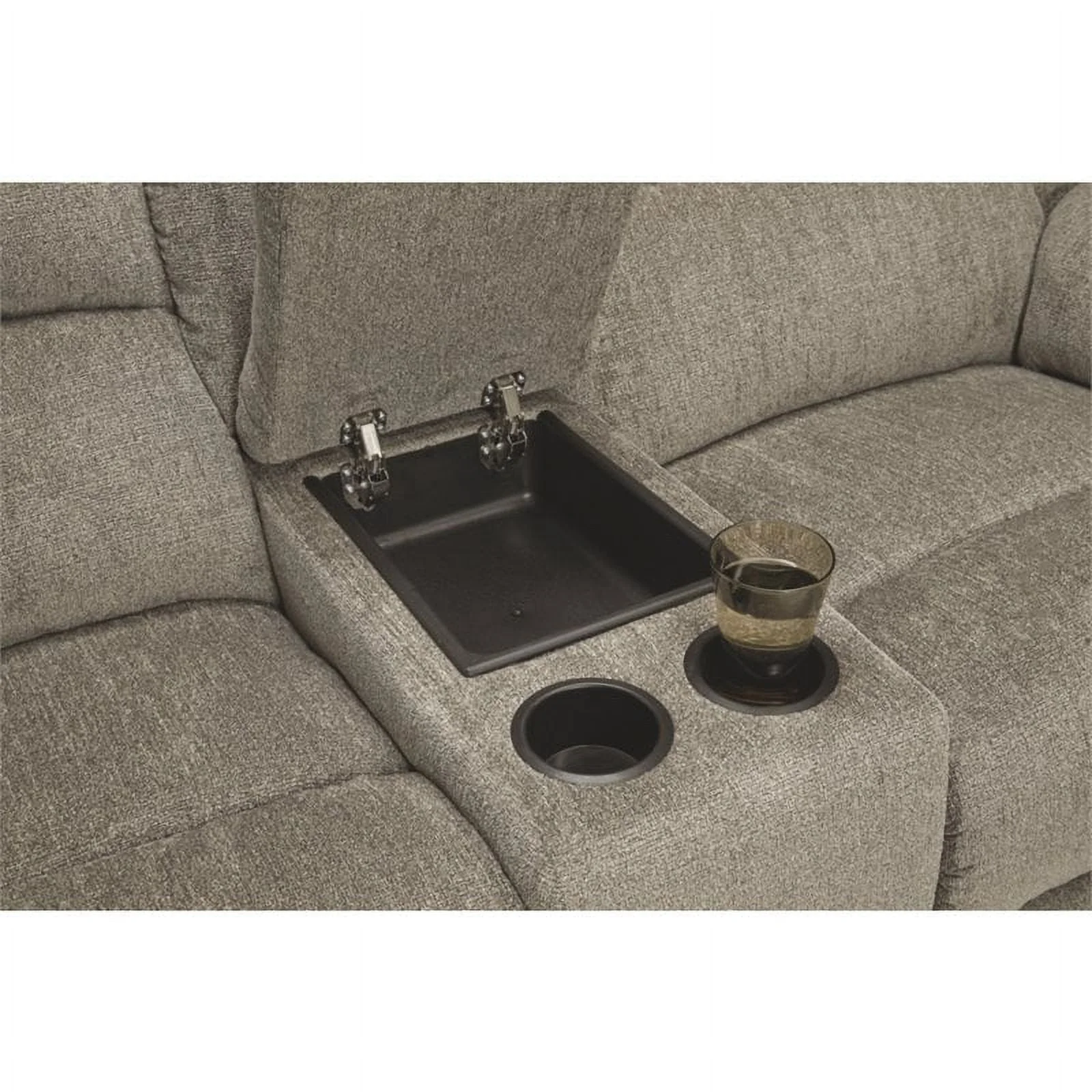 Bowery Hill Contemporary Fabric Reclining Loveseat with Console in Pewter