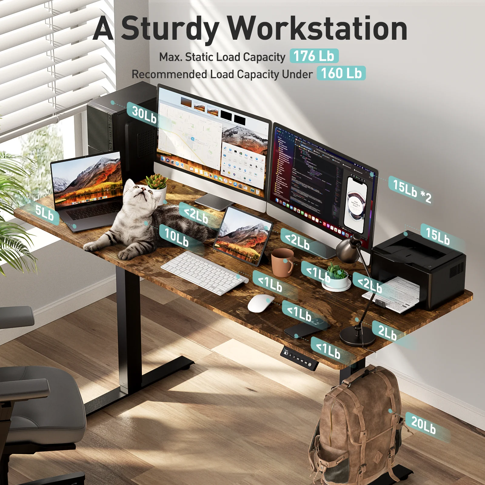 VVENACE Electric Standing Desk Height Adjustable Desk 48 inch 4 Memory Height Ergonomic Sit Stand up Desk for Home Office, White, 2 Split Boards