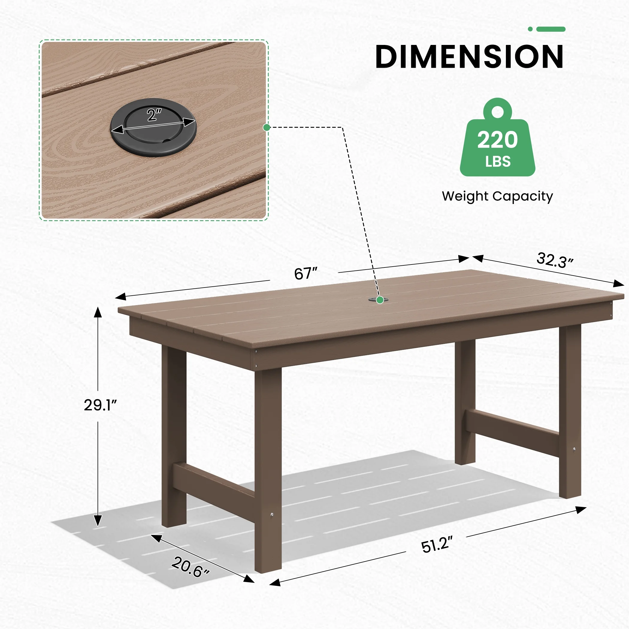 SERWALL Outdoor HDPE Dining Table Set, 7-Piece Outdoor Dining Table Sets with Umbrella Hole, Grey