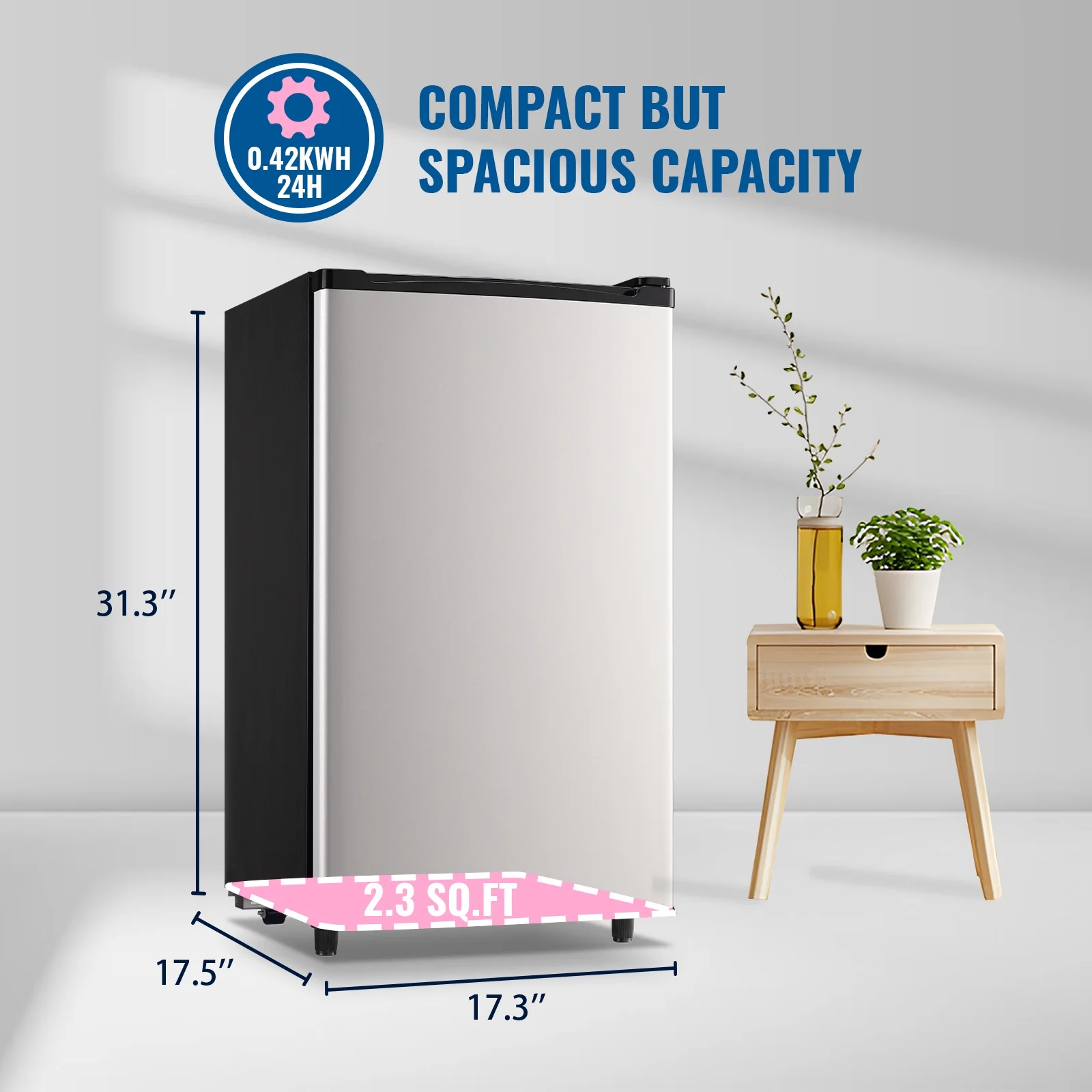 WANAI 3.2 Cu.ft Mini Refrigerator with 5 Temp Control Small Fridge Compact Size for Any Room Silver